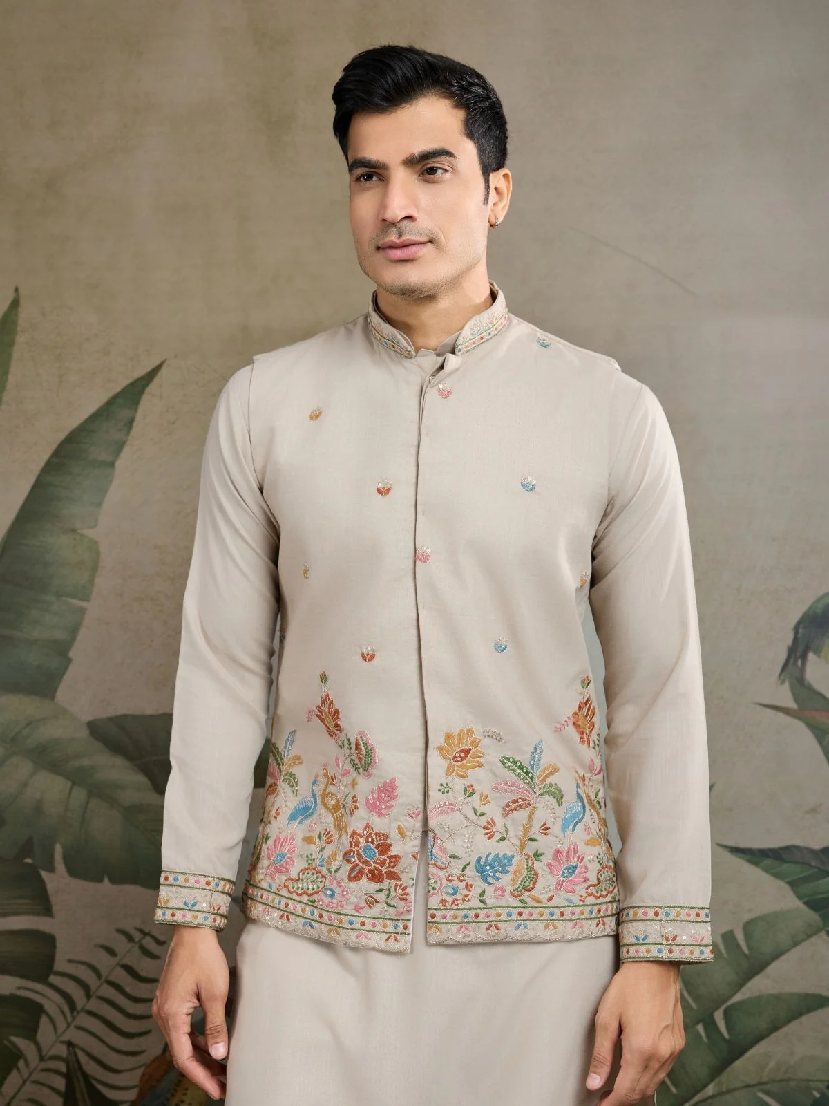 Odette Ivory Cotton Blend Embroidered Stitched Kurta For Men - Image 6