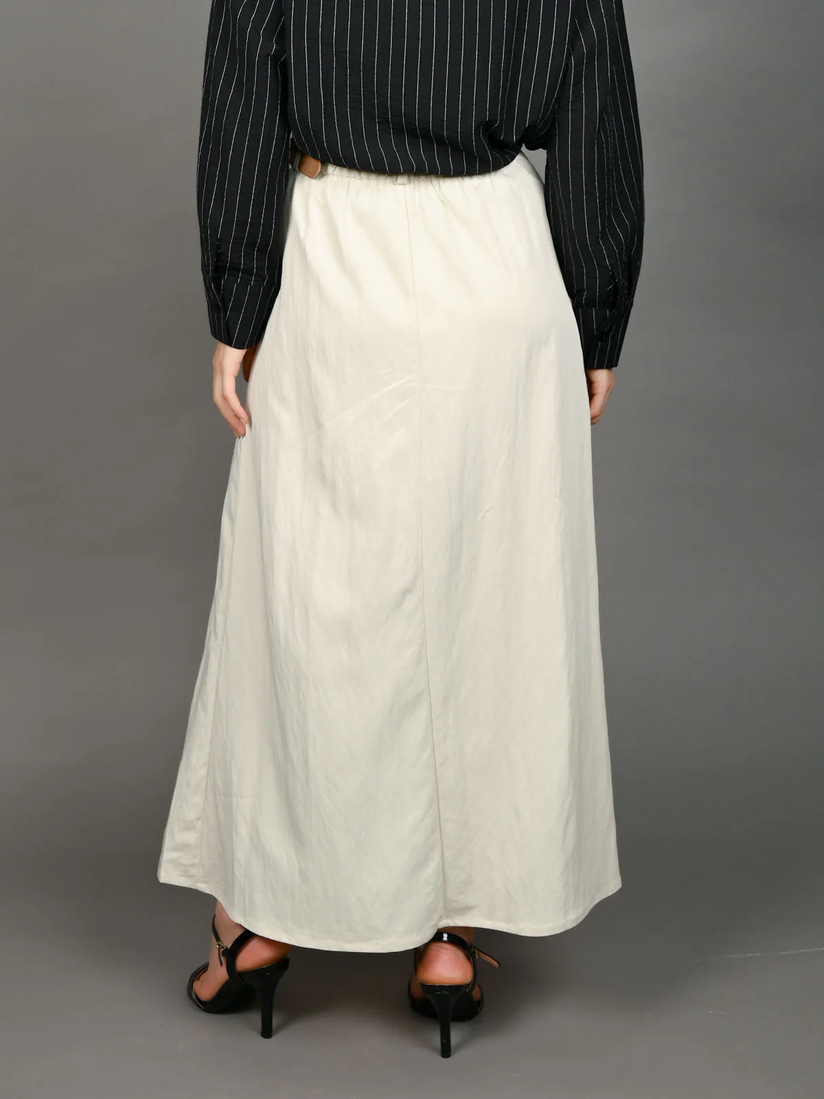 Odette Ivory Cotton Blend Solid Skirt For Women - Image 4
