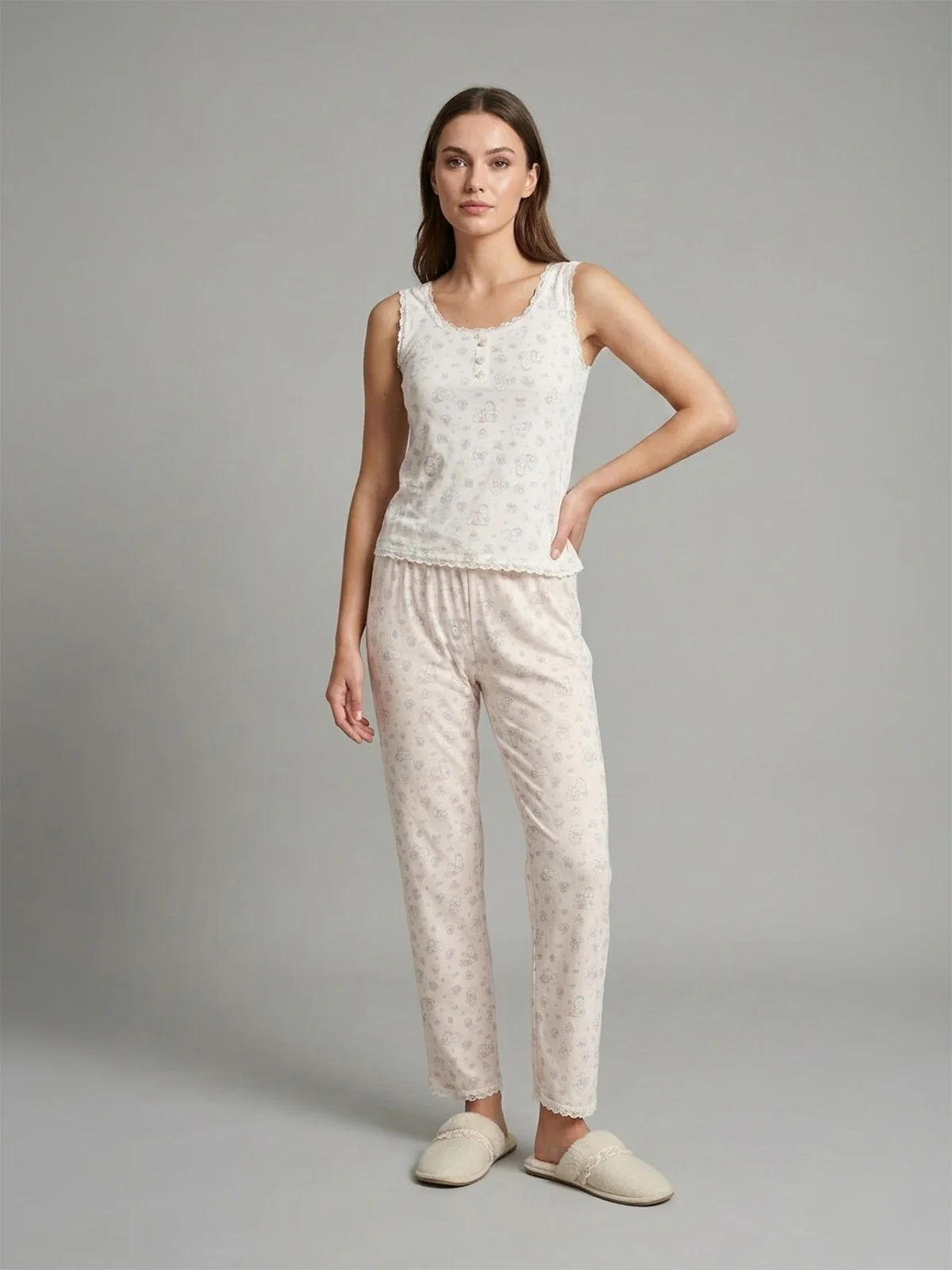 Odette Ivory Cotton Lace Work Night Dress For Women - Image 4