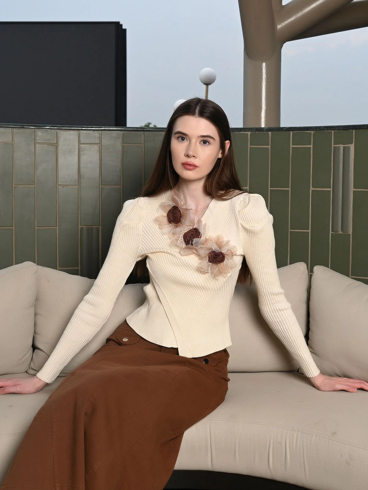 Odette Ivory Cotton Rib Solid Top For Women - Image 2
