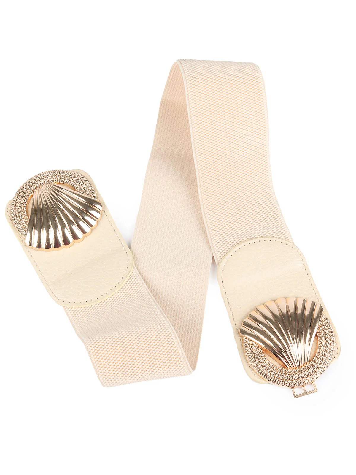 Odette Ivory & Golden Elastic Embellished & Textured Belt For Women - Image 4
