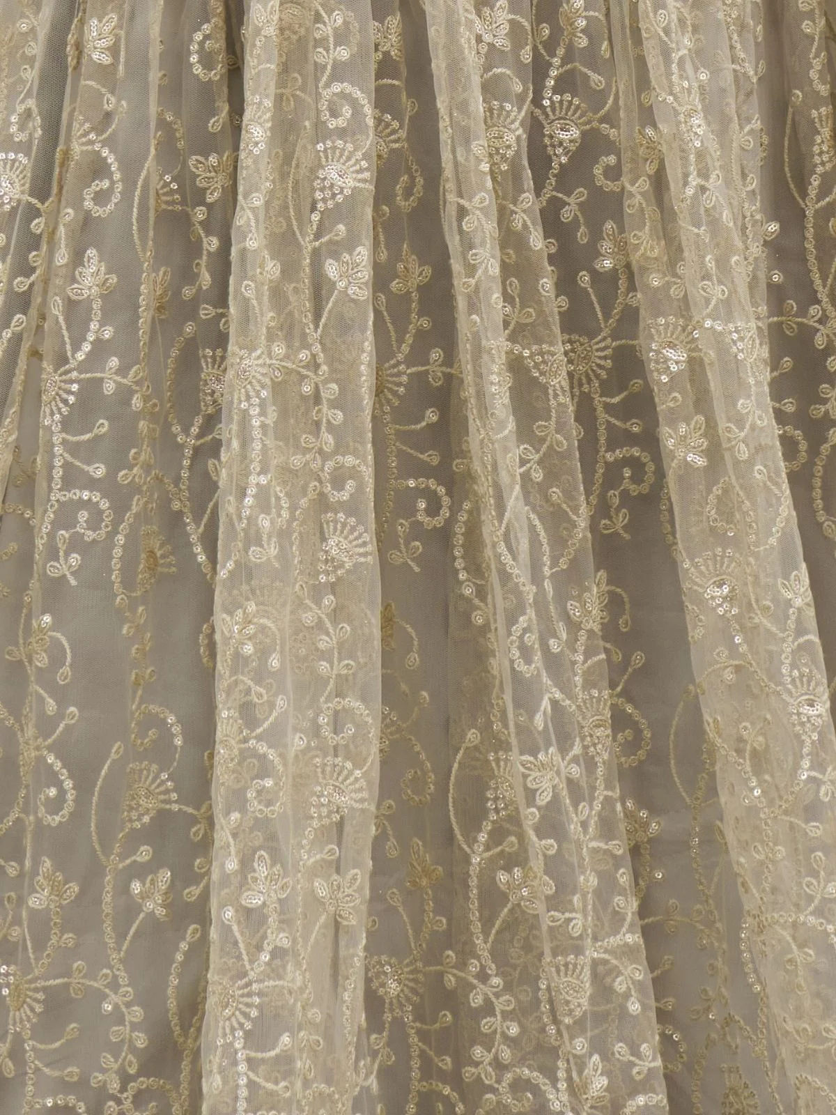 Odette Ivory Net Embroidered Semi Stitched Lehenga For Women - Image 4
