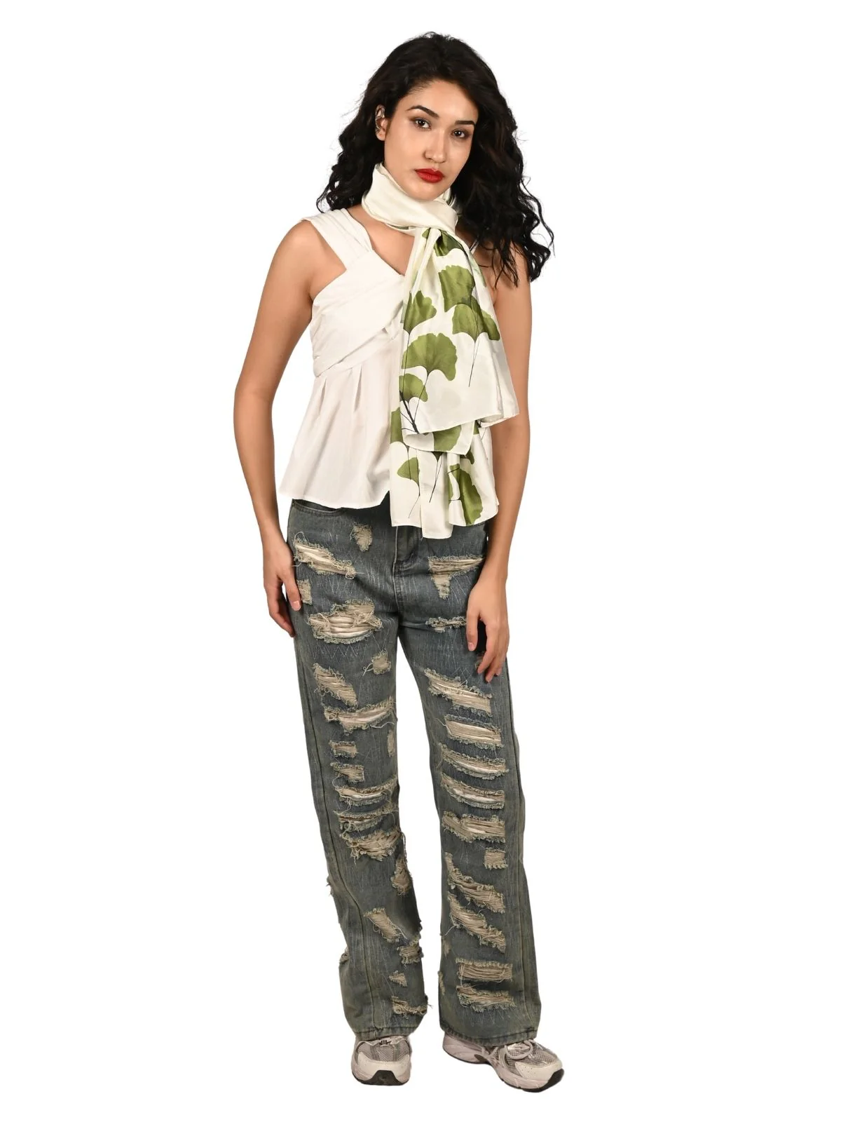 Odette Ivory Printed Satin Scarf For Women - Image 2