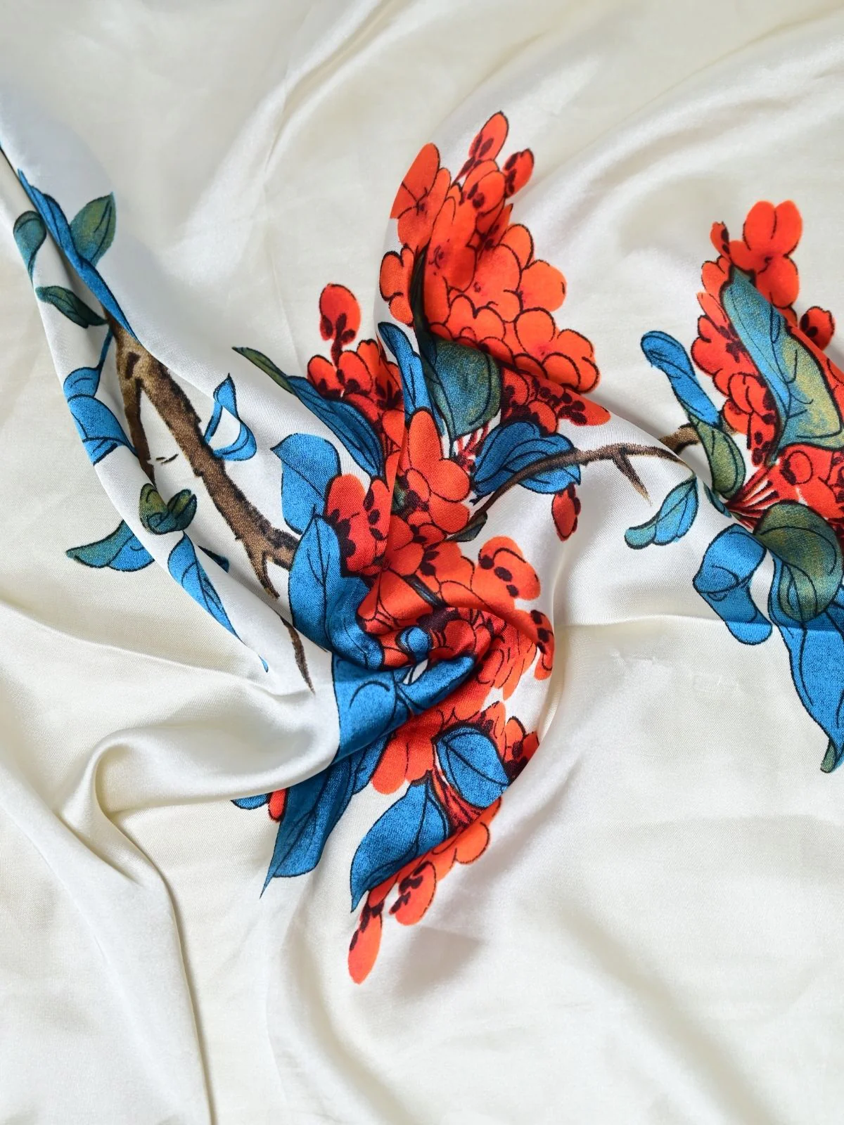 Odette Ivory Printed Satin Scarf For Women - Image 6