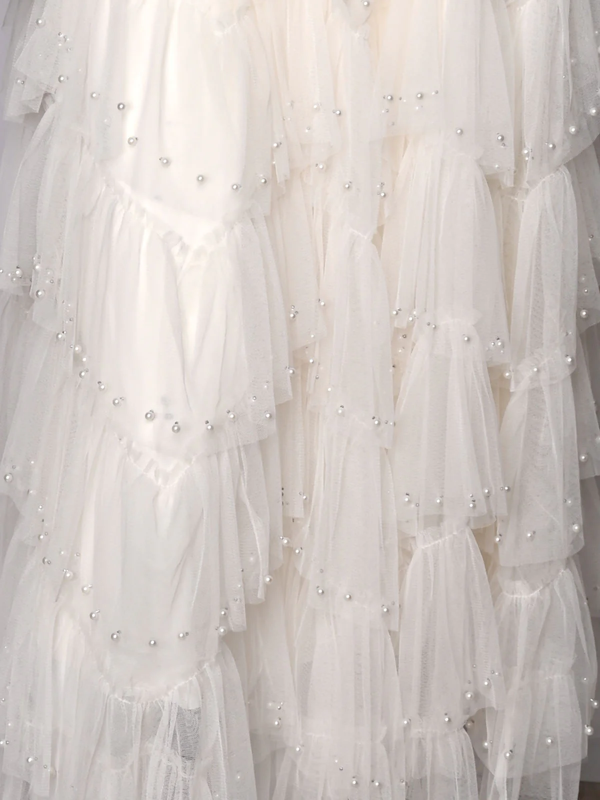Odette Ivory Soft Net Pearl And Ruffle Skirt For Women - Image 4
