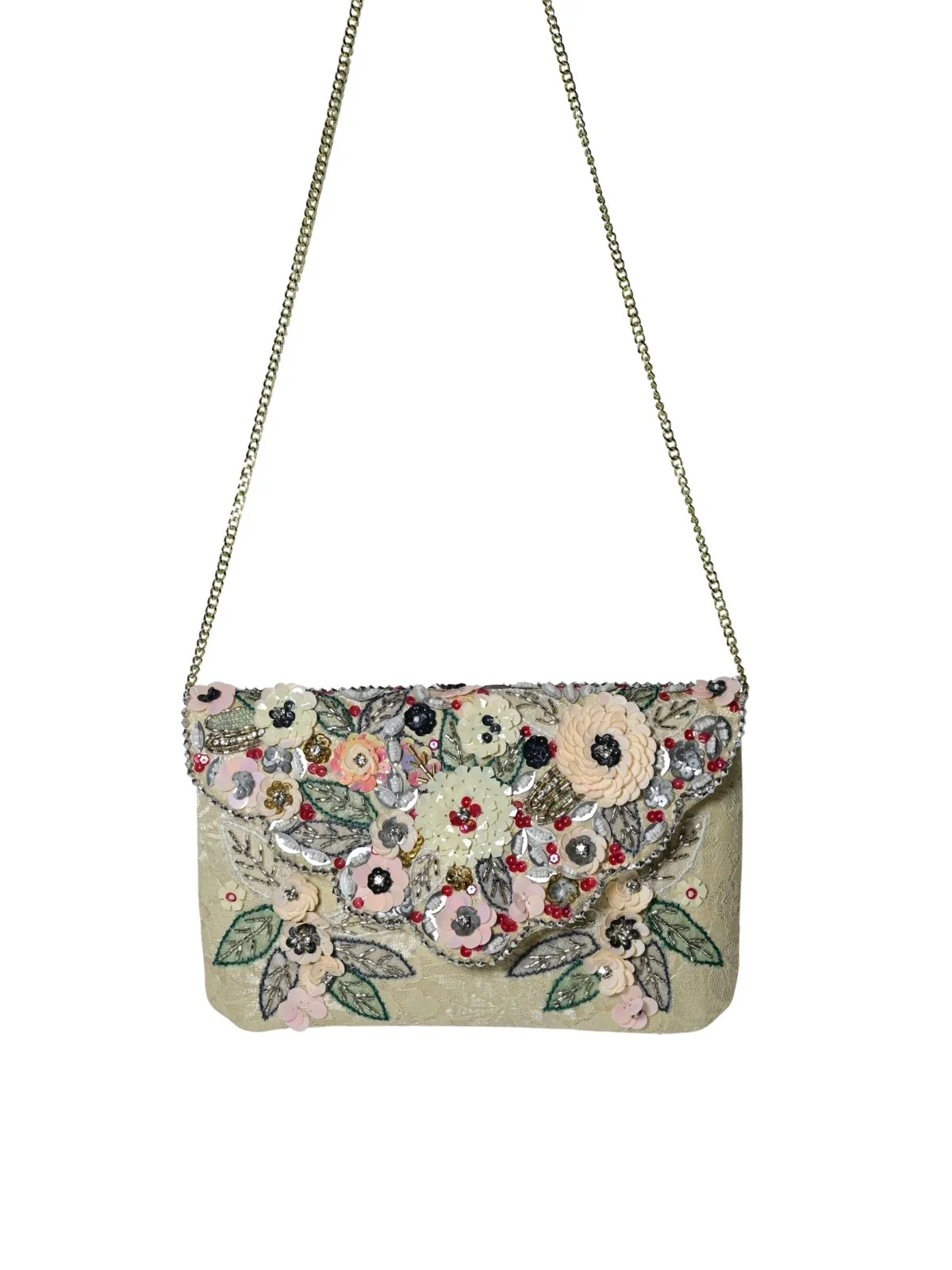 Odette Ivory Velvet Embellished Clutch For Women - Image 2