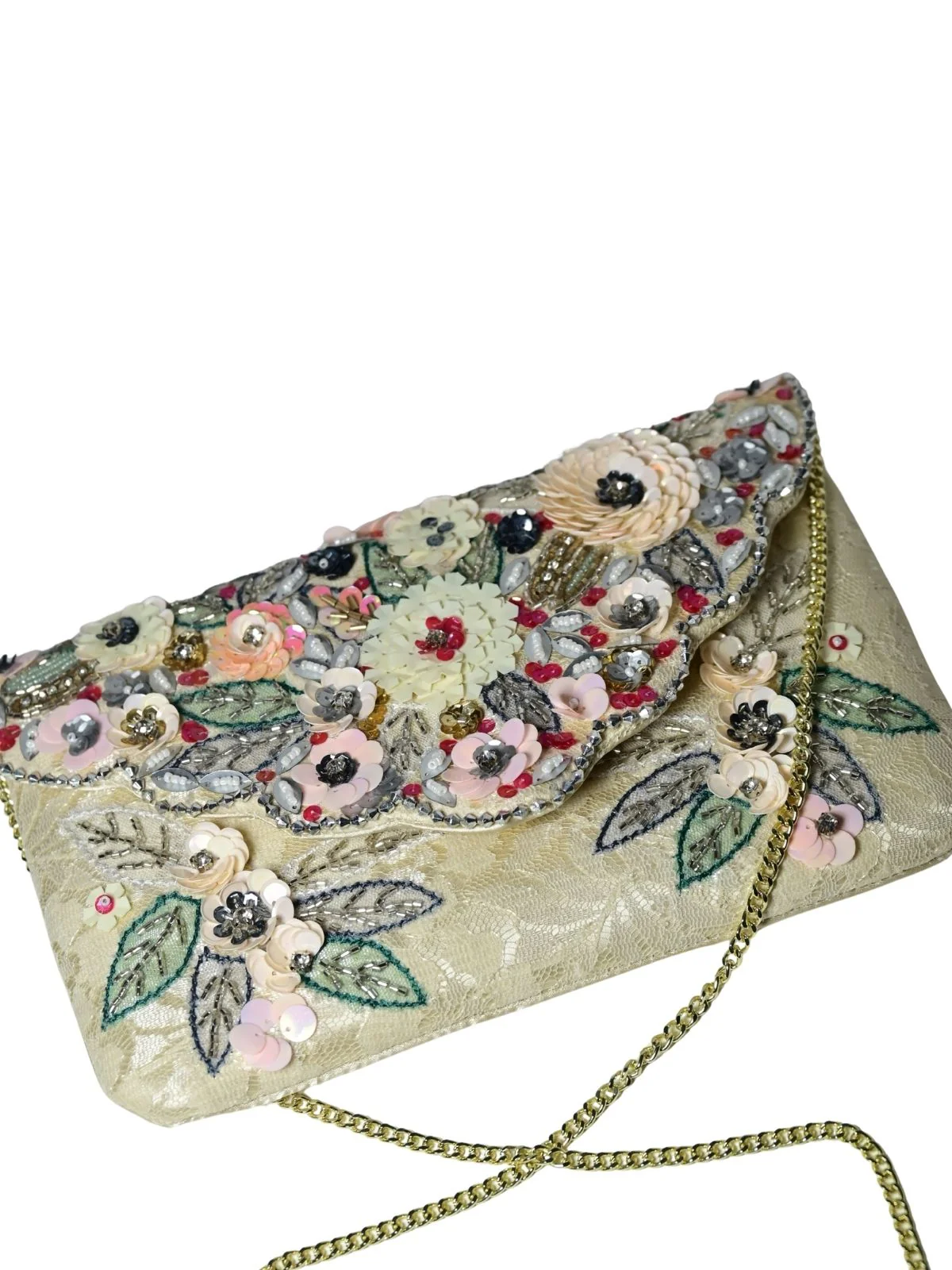 Odette Ivory Velvet Embellished Clutch For Women - Image 6