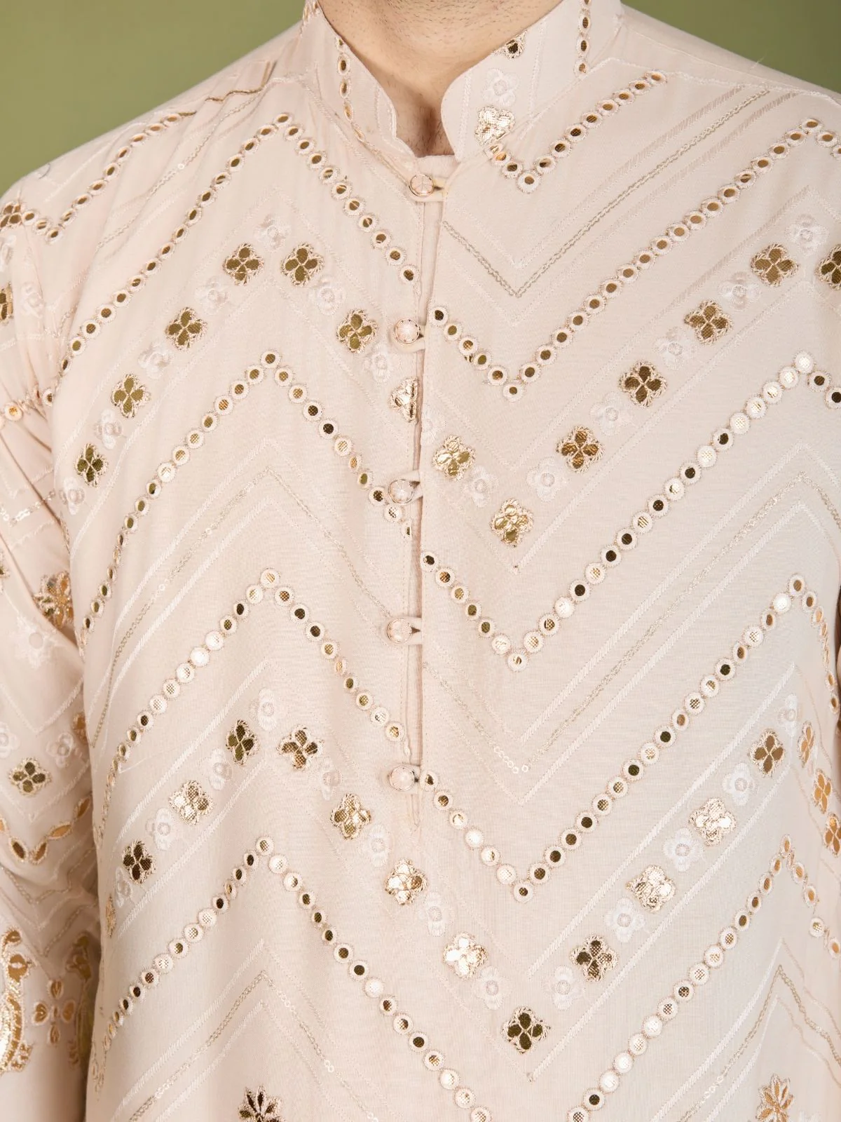 Odette Ivory Viscose Rayon Embroidered Stitched Kurta For Men - Image 7