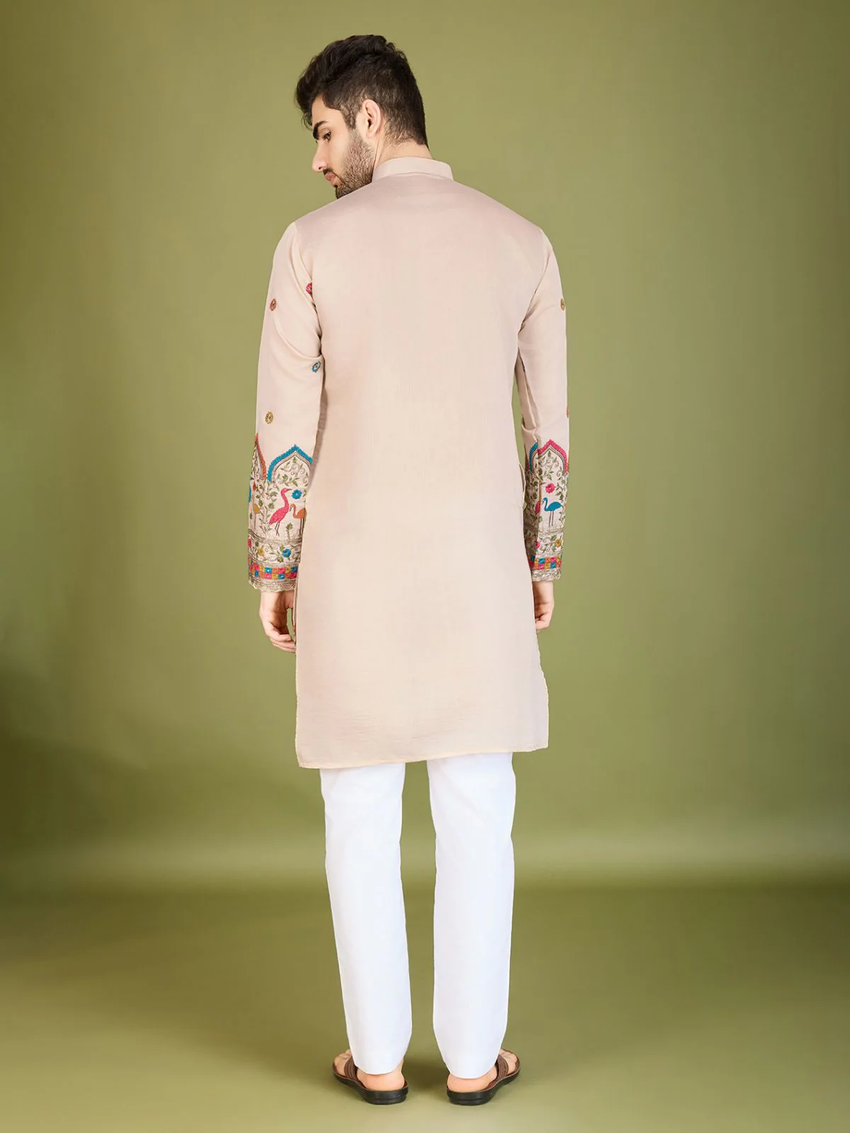 Odette Ivory Viscose Silk Stitched Kurta For Men - Image 5