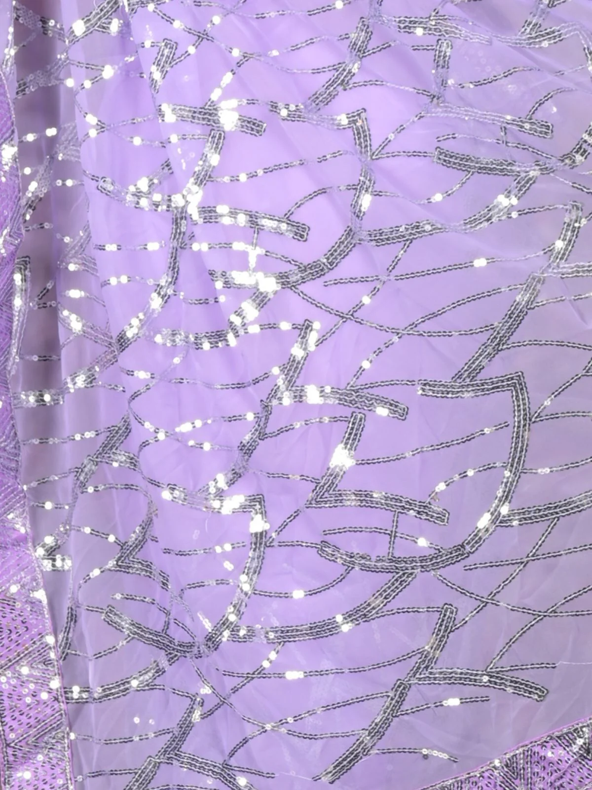 Odette Lavendar Sequins Embroidered Georgette Saree With Unstitched Blouse For Women - Image 5