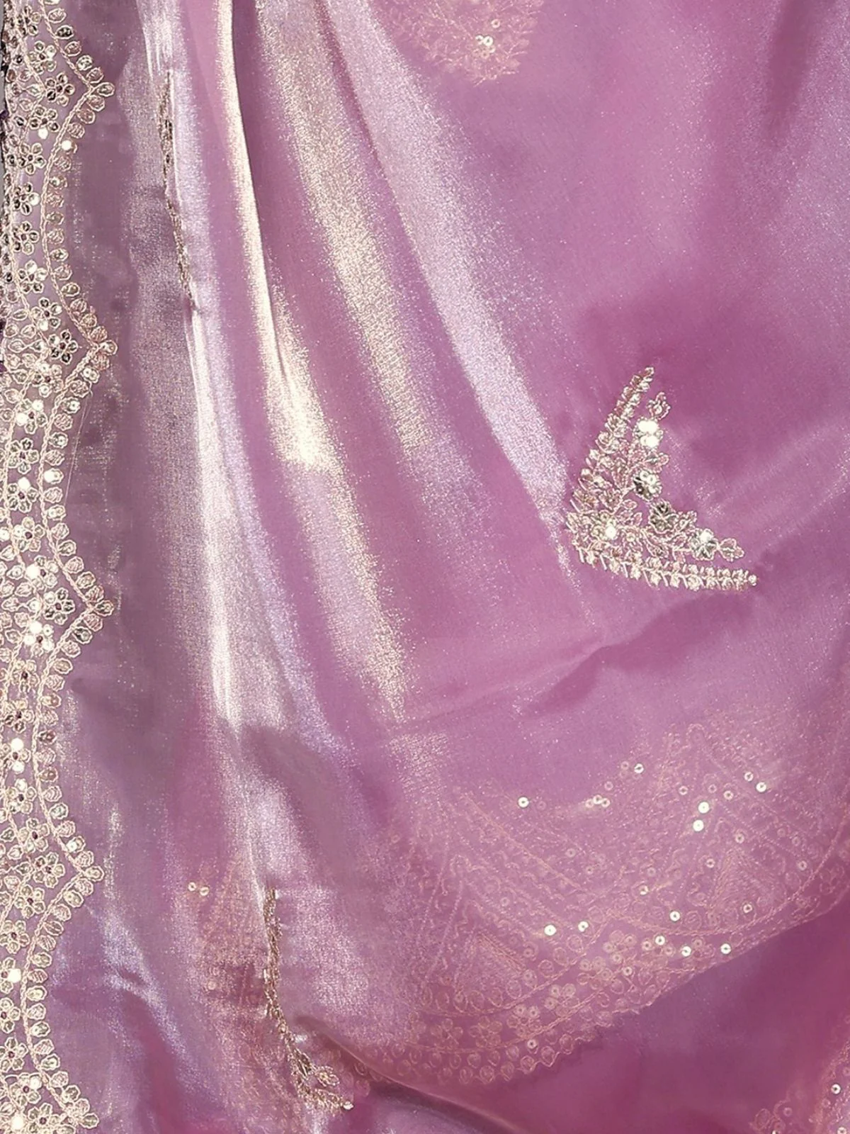 Odette Lavender Chiffon Embroidered Saree For Women - Image 5