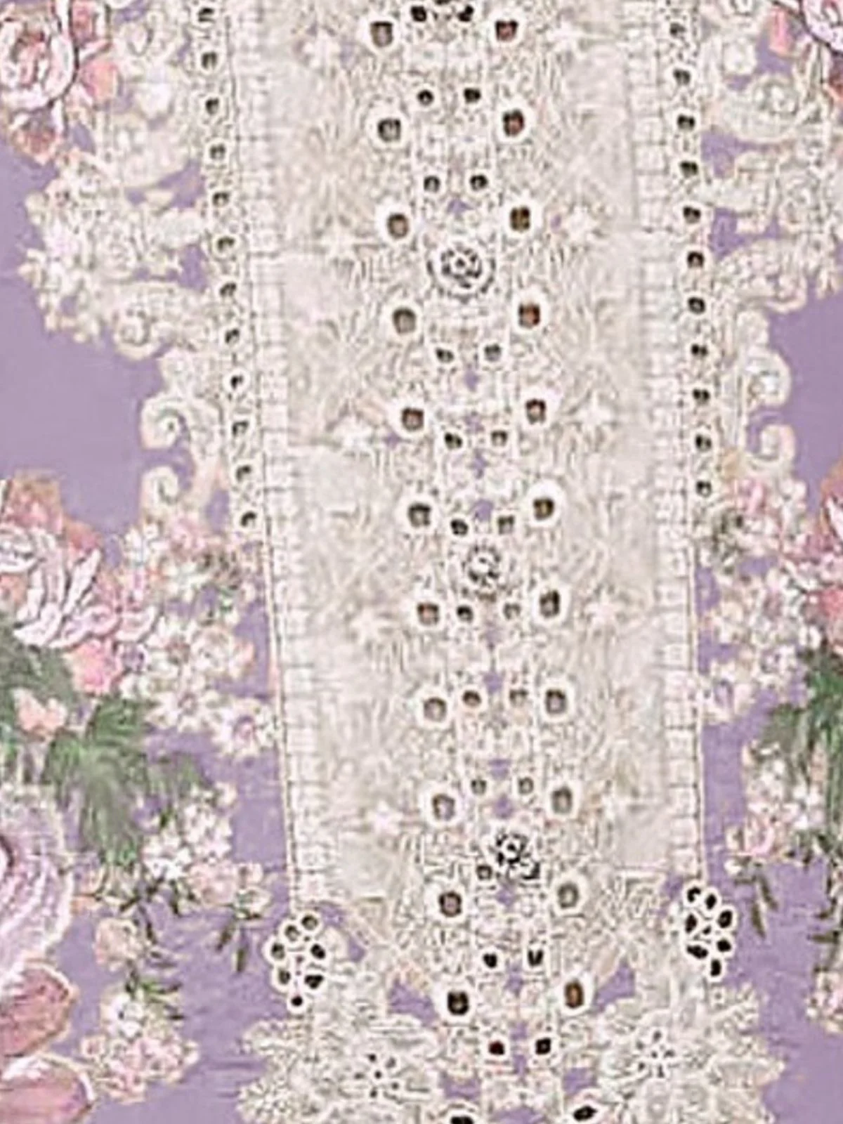 Odette Lavender Cotton Blend Embroidered Semi Stitched Kurta Set For Women - Image 3