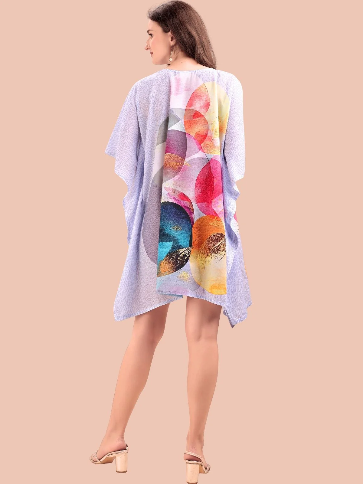 Odette Lavender Cotton Blend Printed Kaftan For Women - Image 3