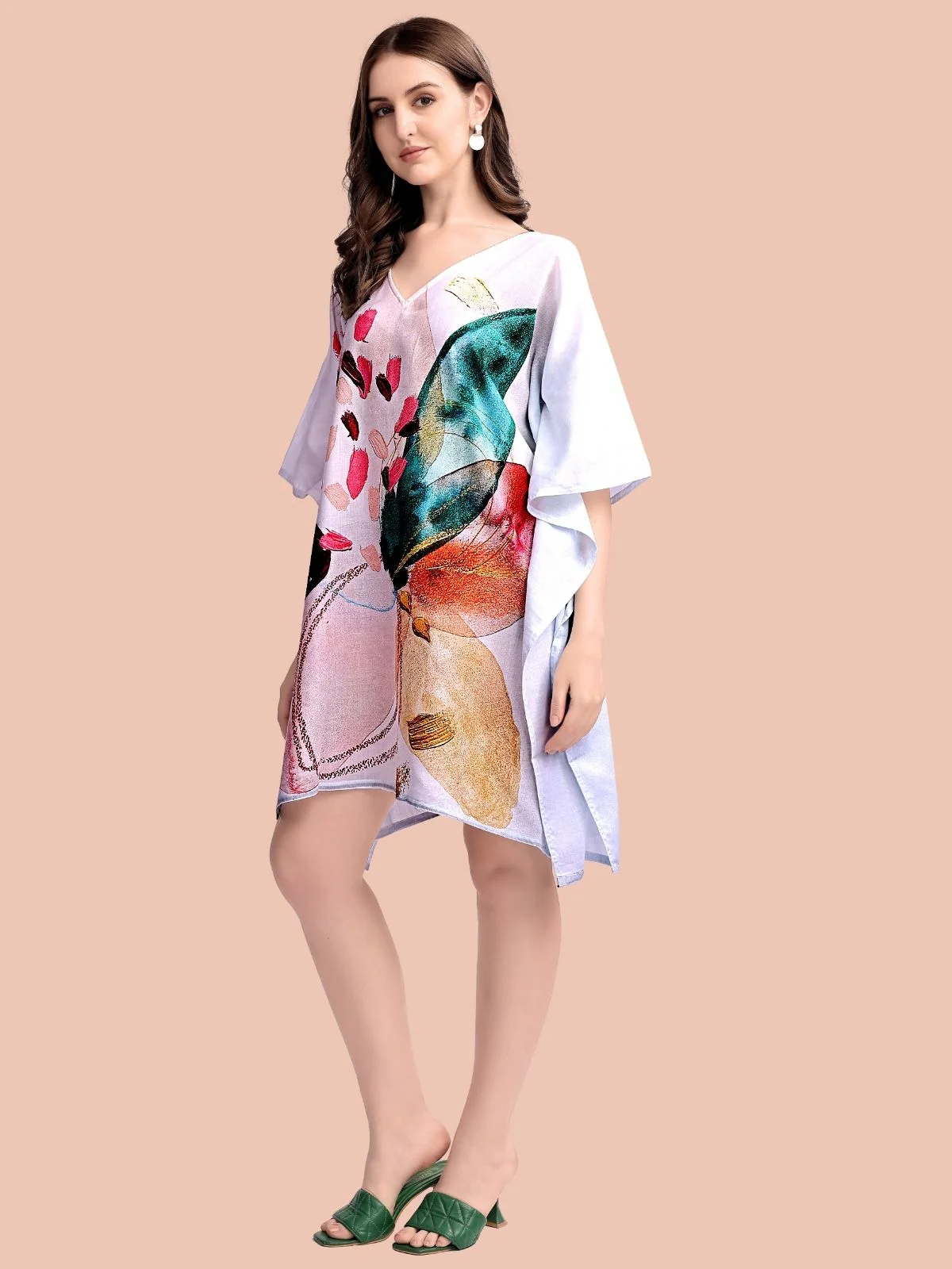 Odette Lavender Cotton Blend Printed Kaftan For Women - Image 2