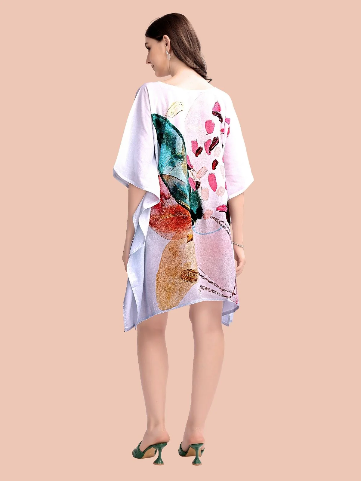 Odette Lavender Cotton Blend Printed Kaftan For Women - Image 3