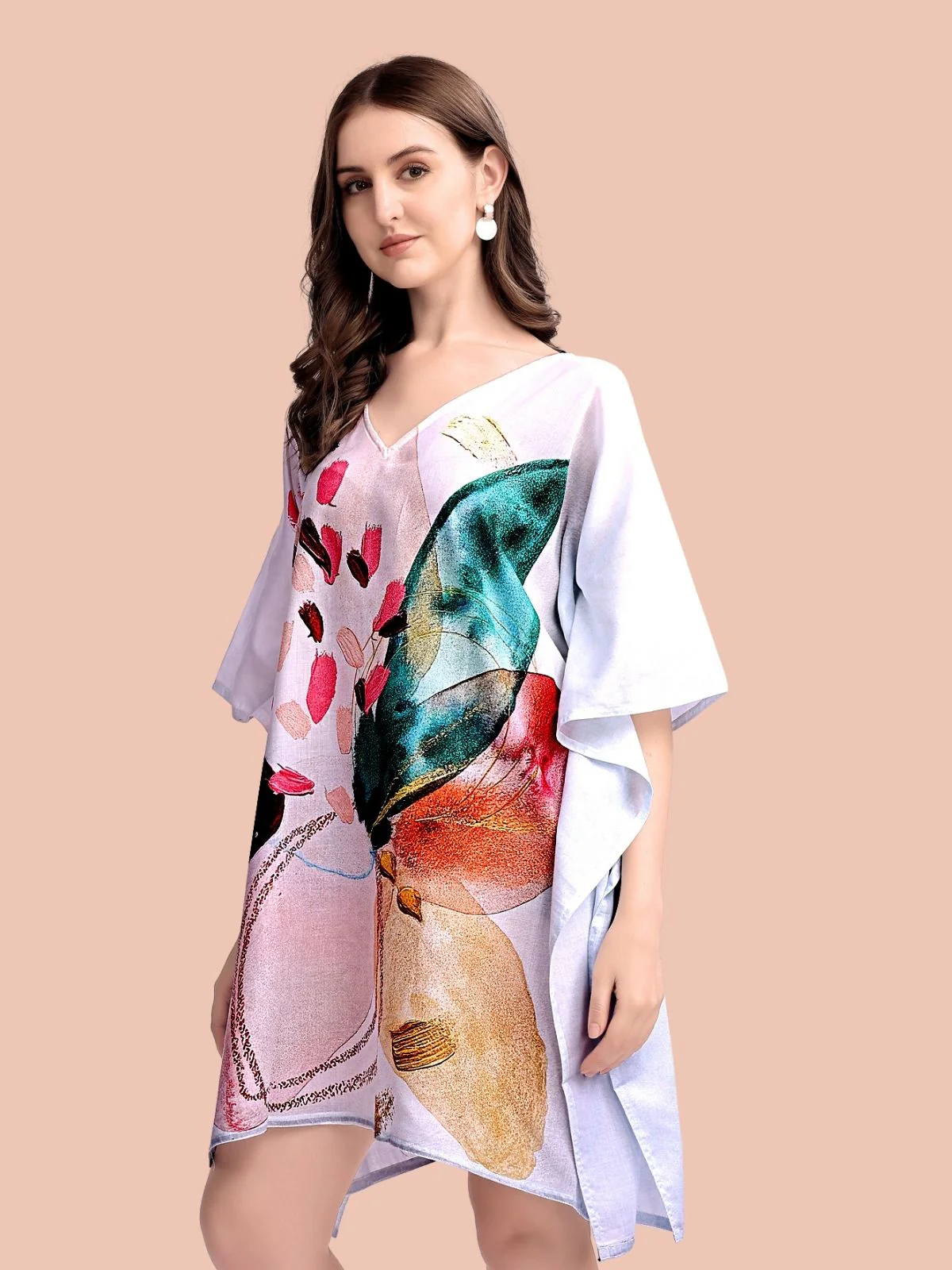 Odette Lavender Cotton Blend Printed Kaftan For Women - Image 4