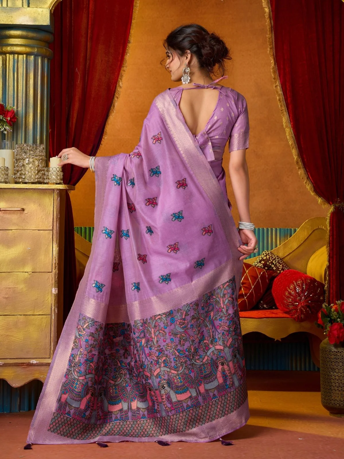 Odette Lavender Cotton Blend Printed Saree For Women - Image 4