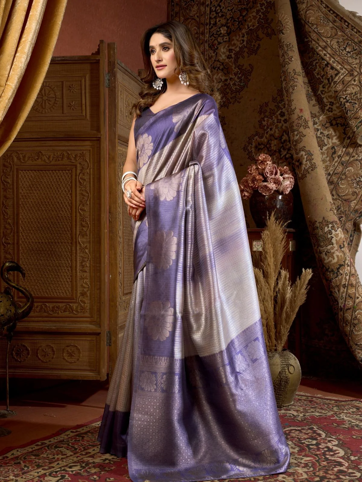 Odette Lavender Cotton Blend Printed Saree For Women - Image 2