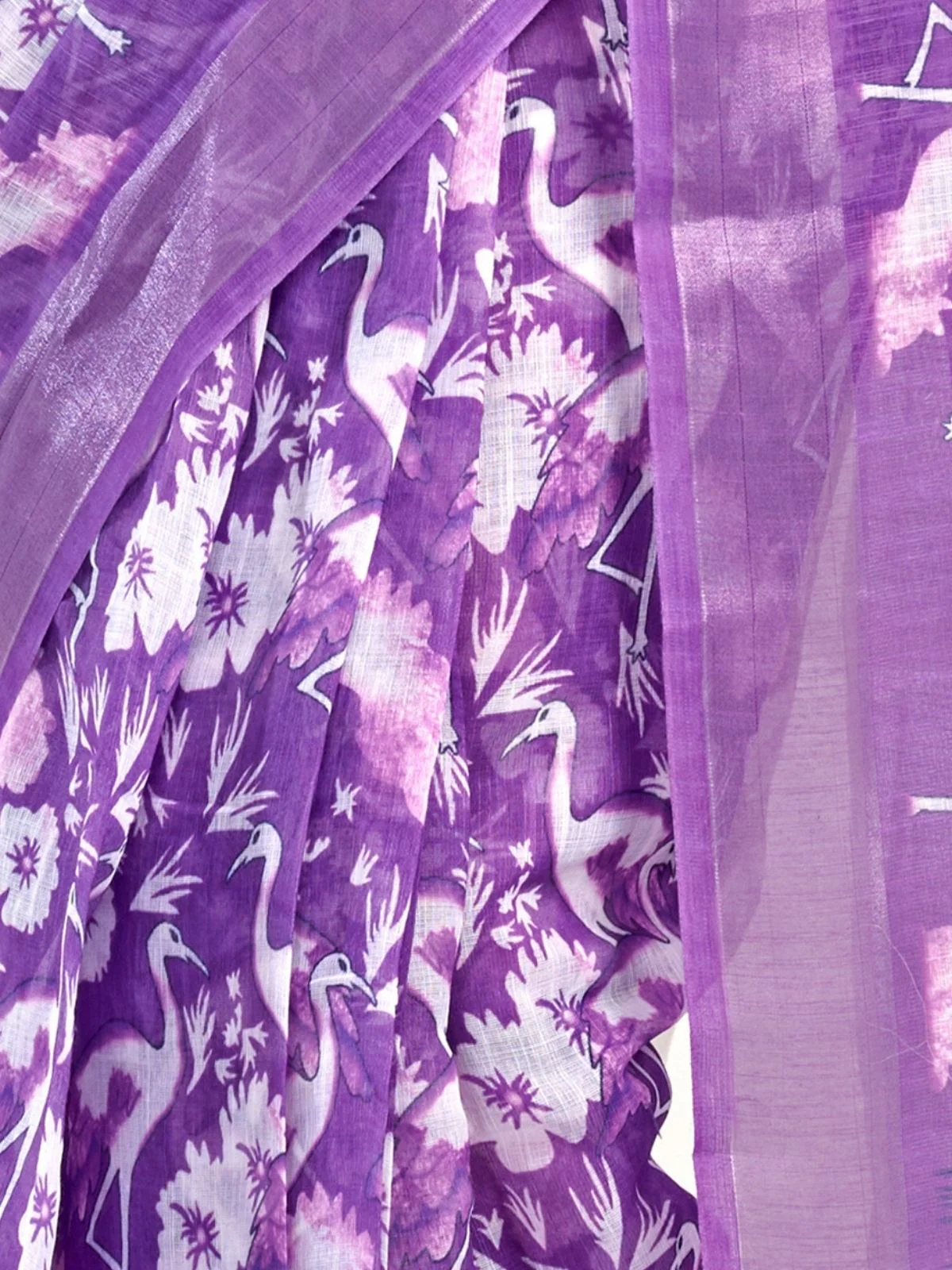 Odette Lavender Cotton Linen Zari Work Saree For Women - Image 5