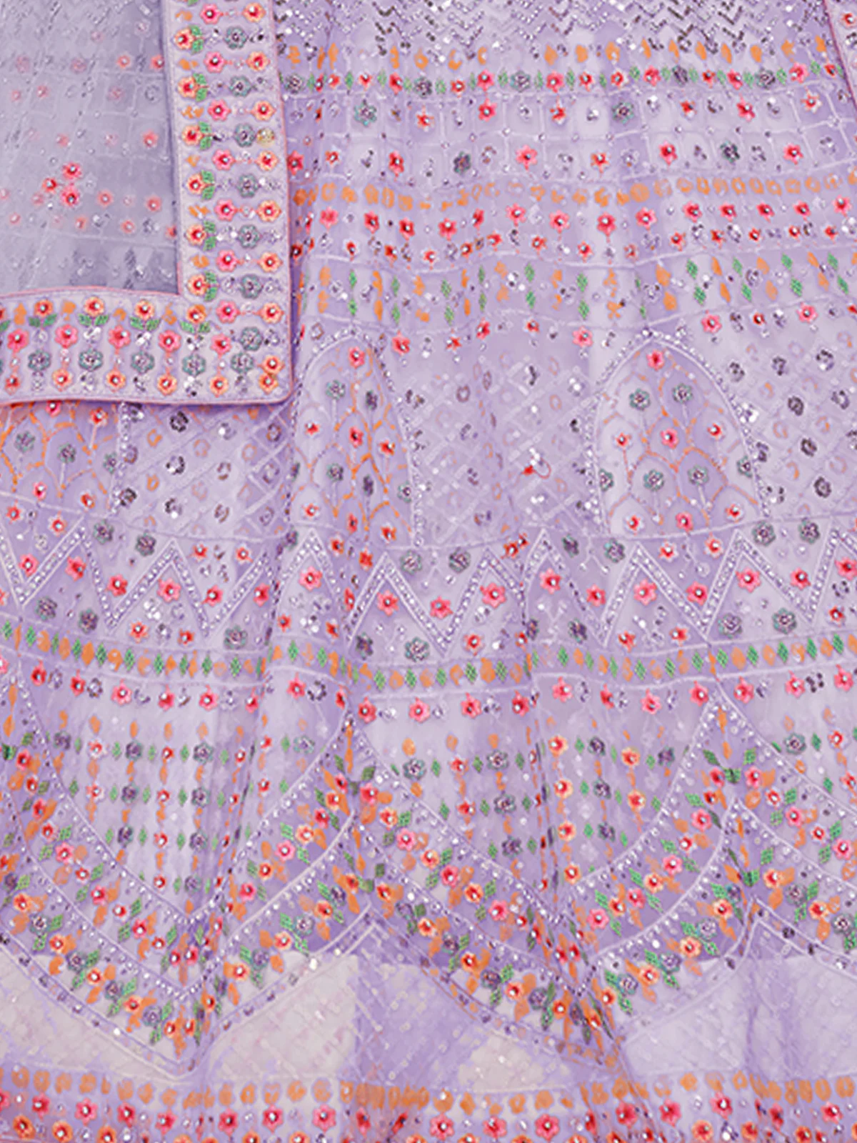 Odette Lavender Embroidered Soft Net Semi Stitched Lehenga With Blouse For Women - Image 6