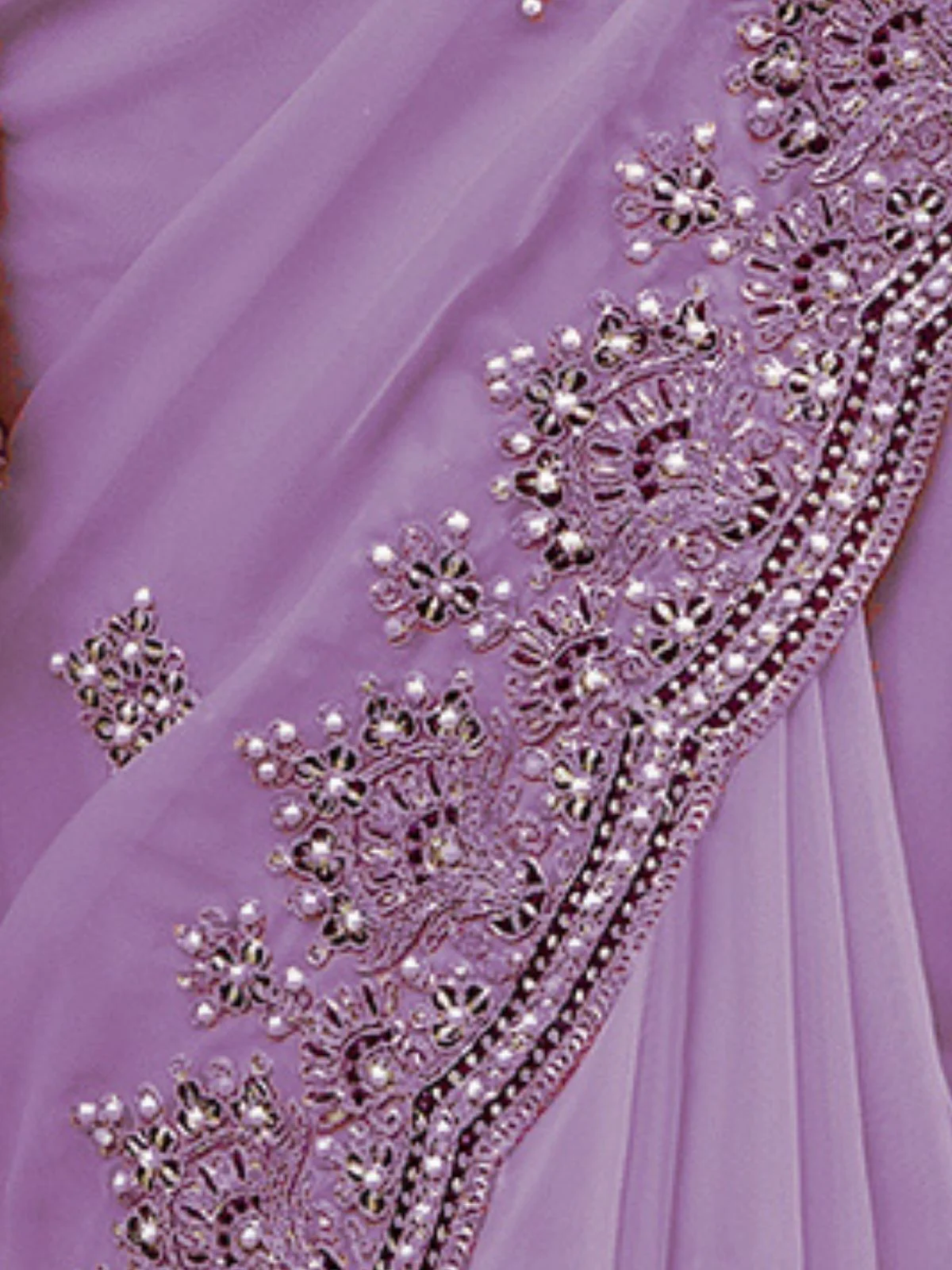 Odette Lavender Georgette Embroidered Elegant Saree For Women - Image 4