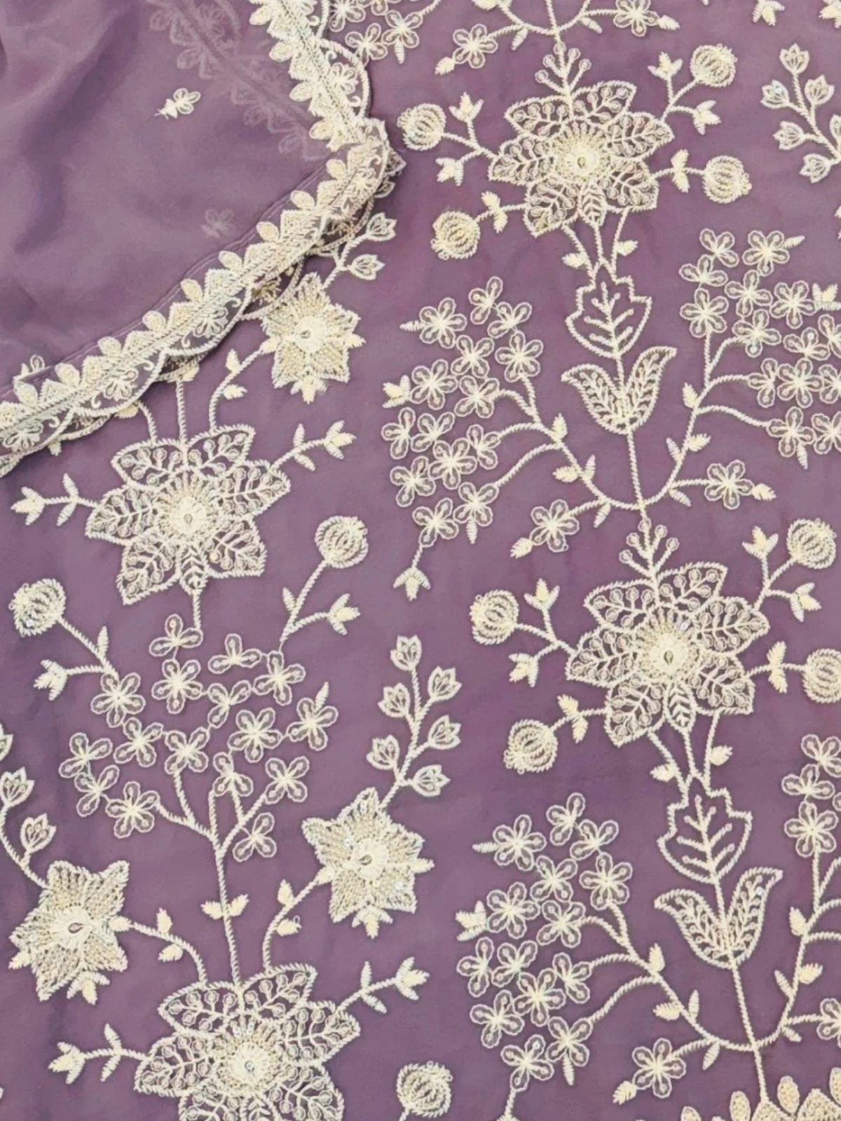 Odette Lavender Georgette Embroidered Semi-Sitched Kurta Set For Women - Image 3