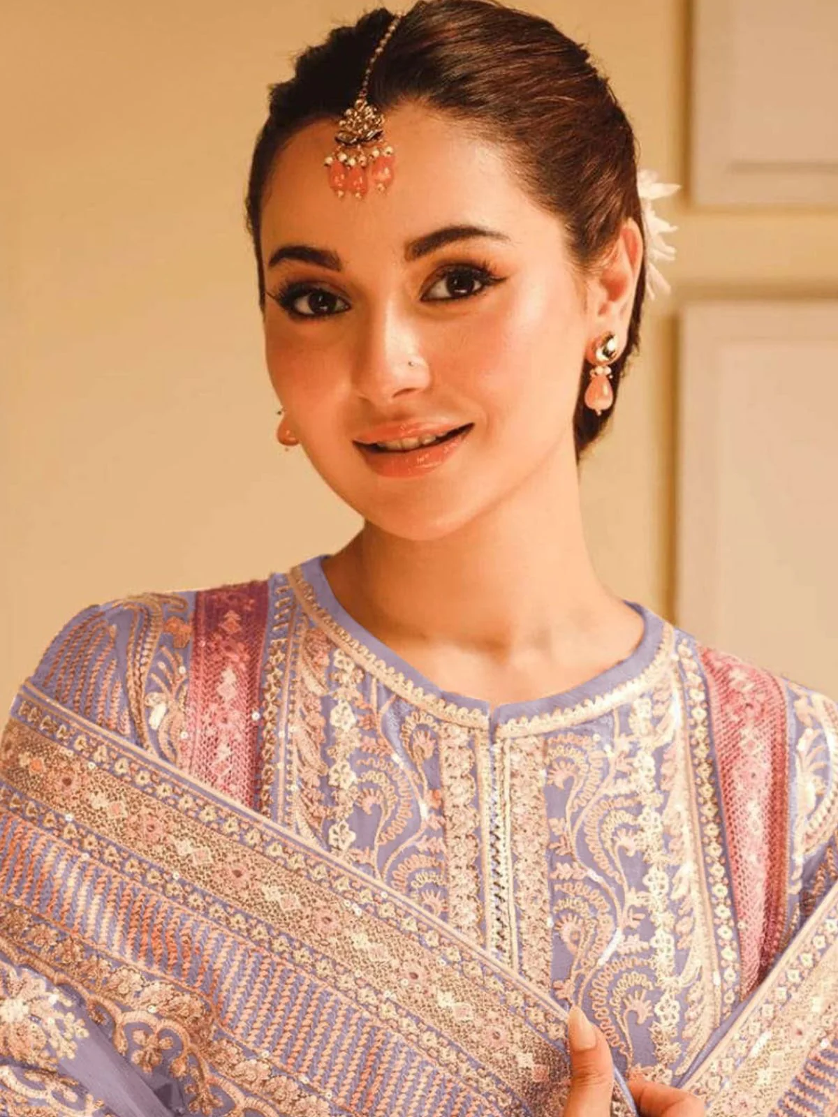 Odette Lavender Georgette Embroidered Semi-Stitched Kurta Set For Women - Image 2