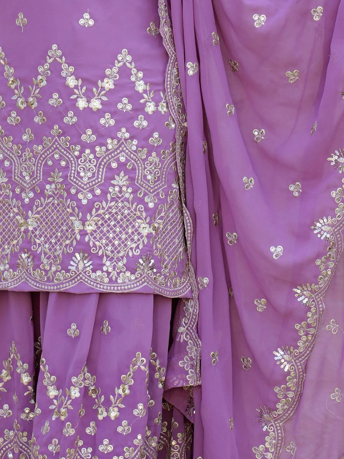 Odette Lavender Georgette Embroidered Stitched Kurta Set For Women - Image 5