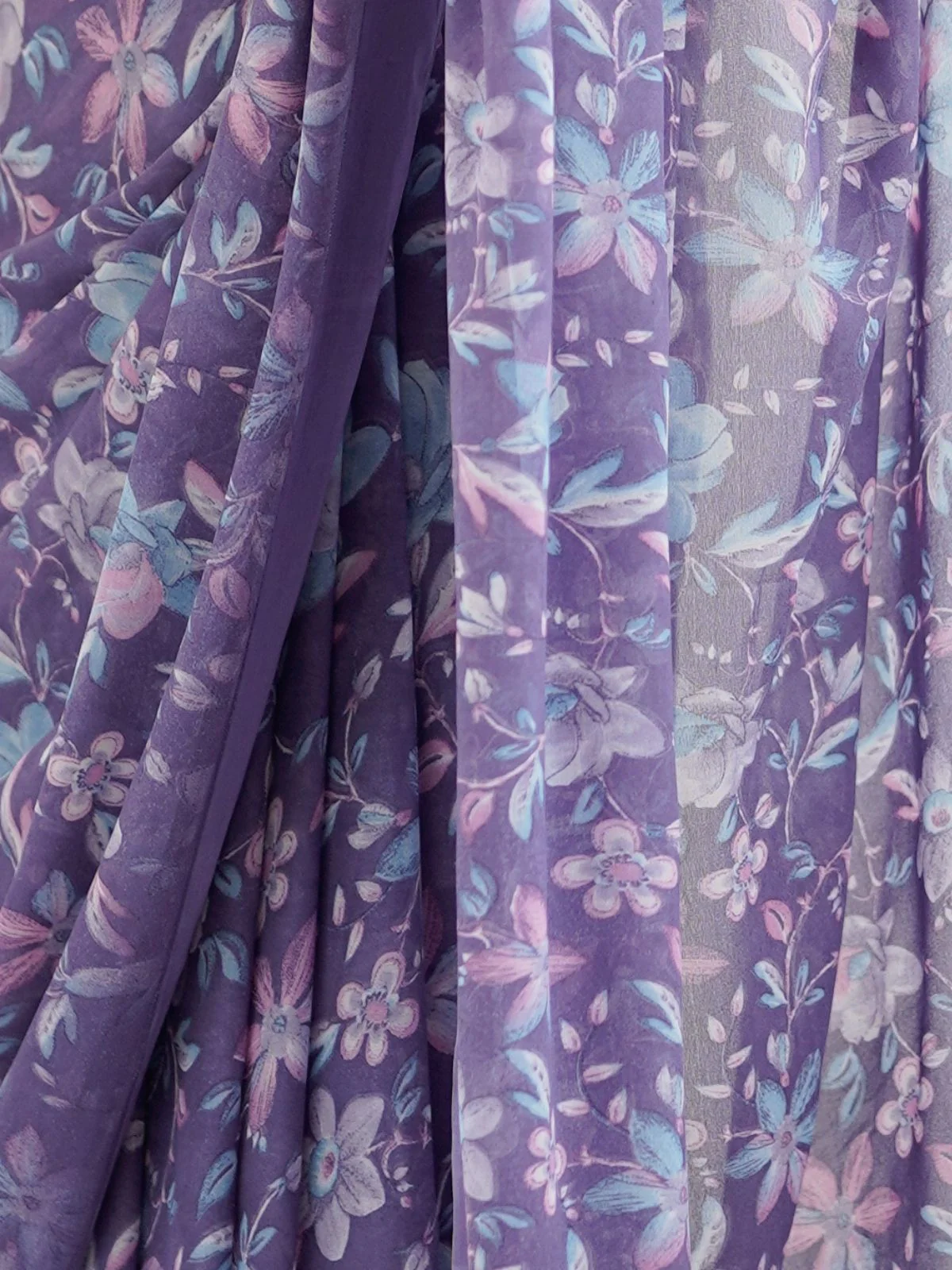 Odette Lavender Georgette Printed Saree For Women - Image 5