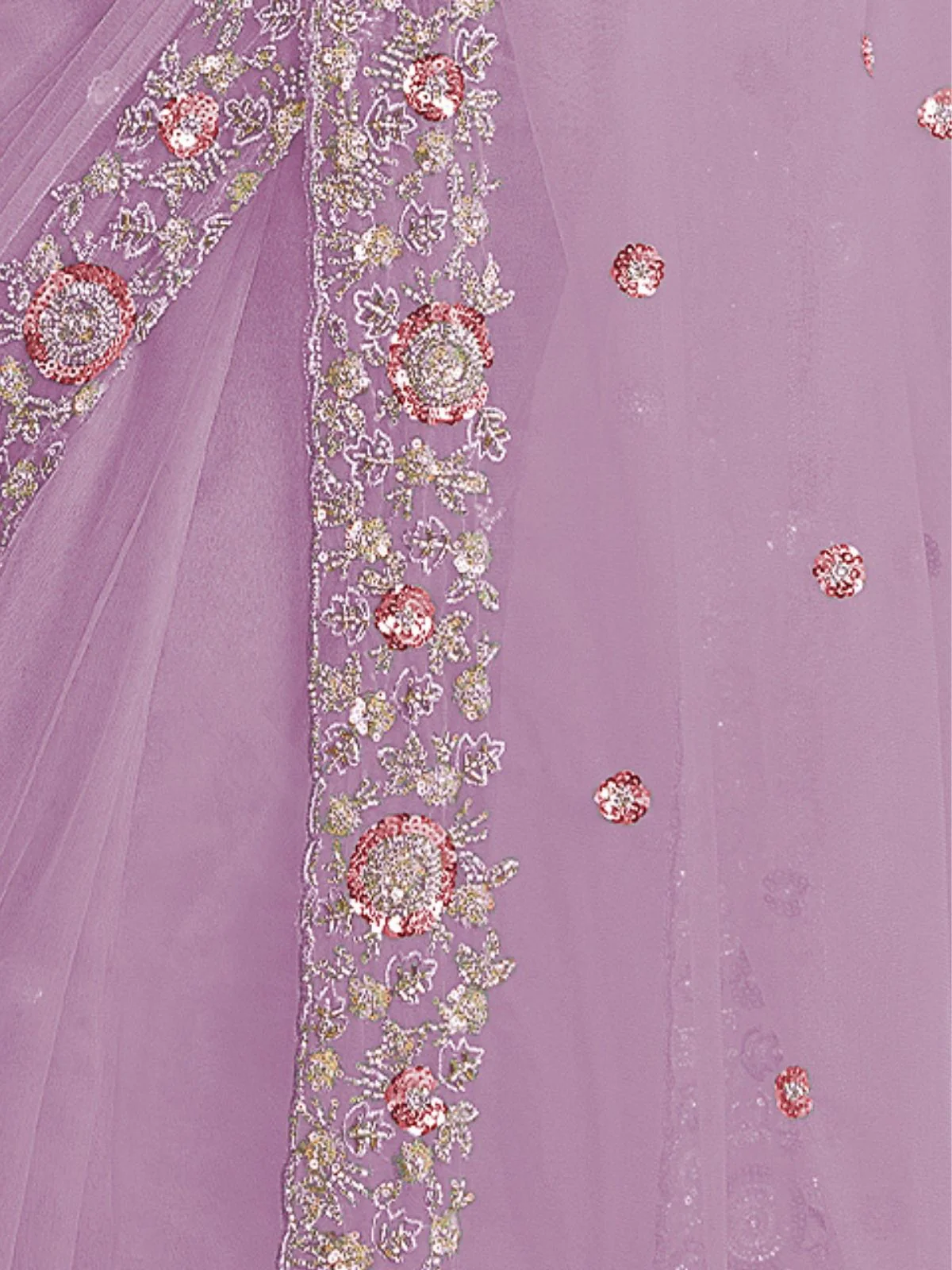 Odette Lavender Net Embellished Elegant Saree For Women - Image 4