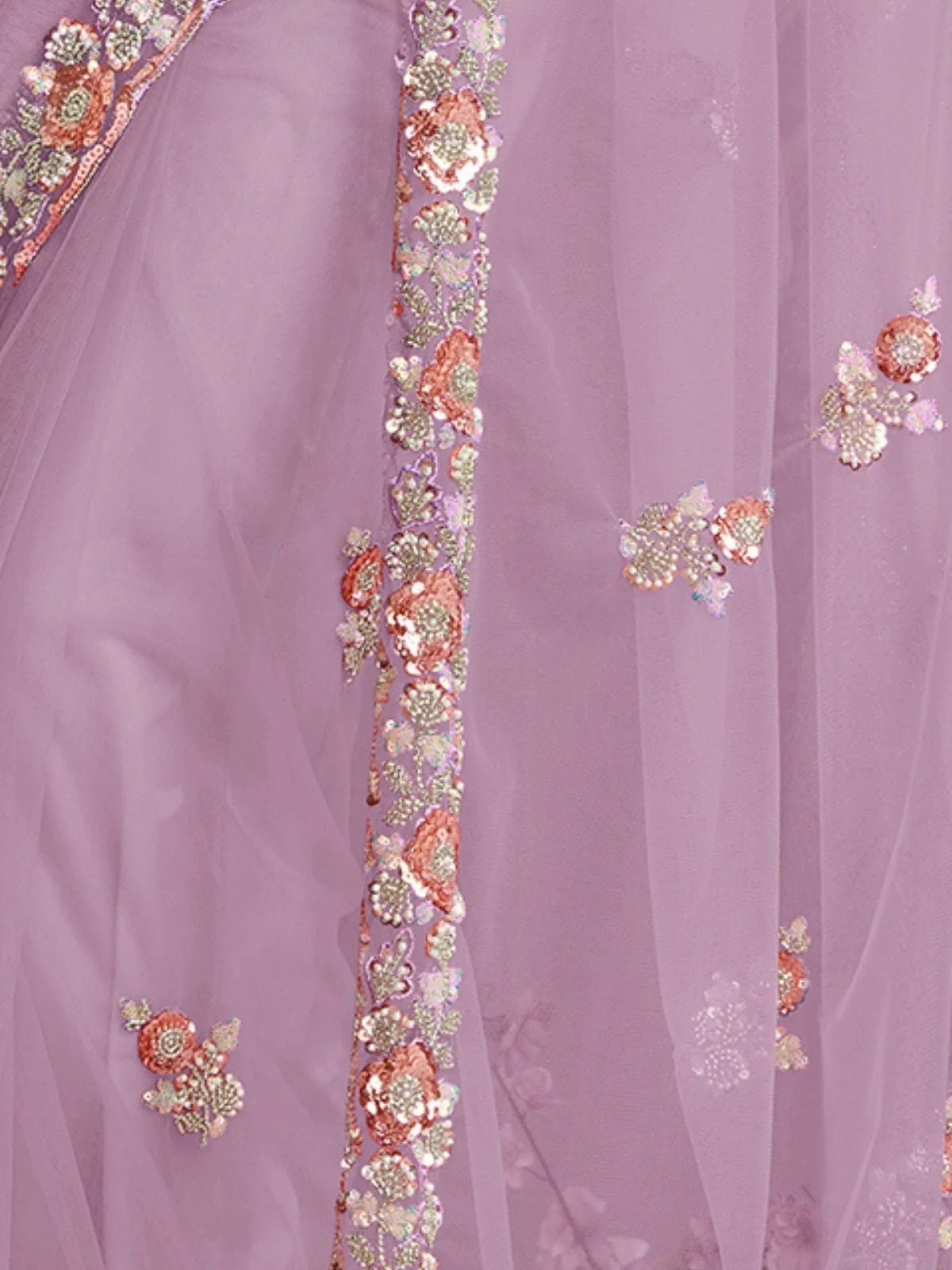 Odette Lavender Net Embellished Elegant Saree For Women - Image 4
