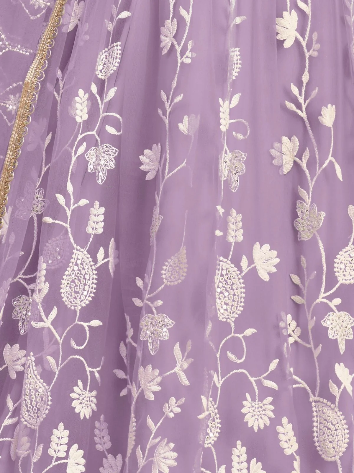 Odette Lavender Net Embroidered Semi Stitched Lehenga For Women - Image 5