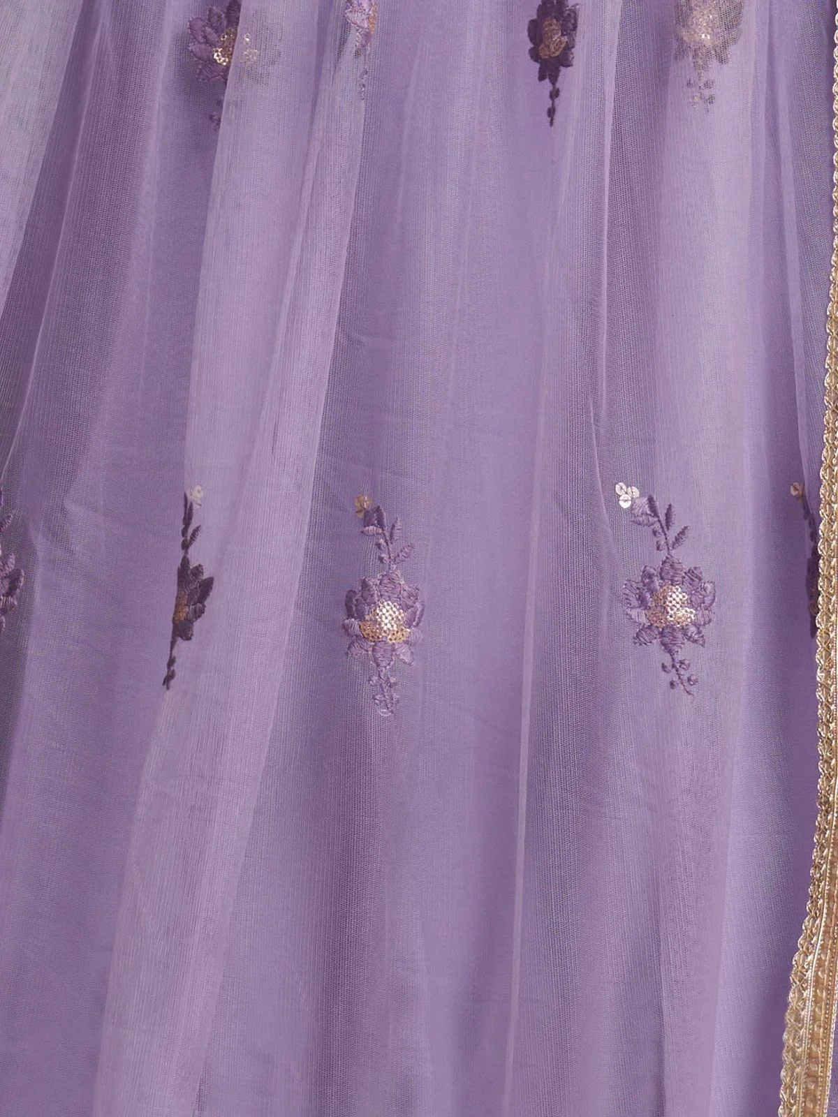 Odette Lavender Net Embroidered Semi Stitched Lehenga For Women - Image 5