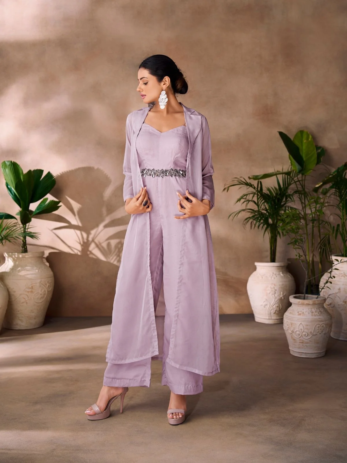 Odette Lavender Organza Embellished Jumpsuit For Women - Image 2