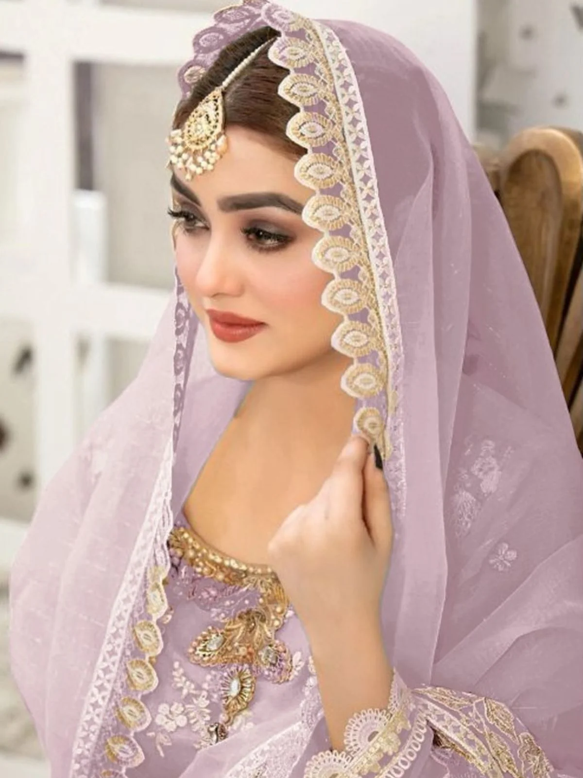 Odette Lavender Organza Embroidered Semi-Stitched Kurta Set For Women - Image 2