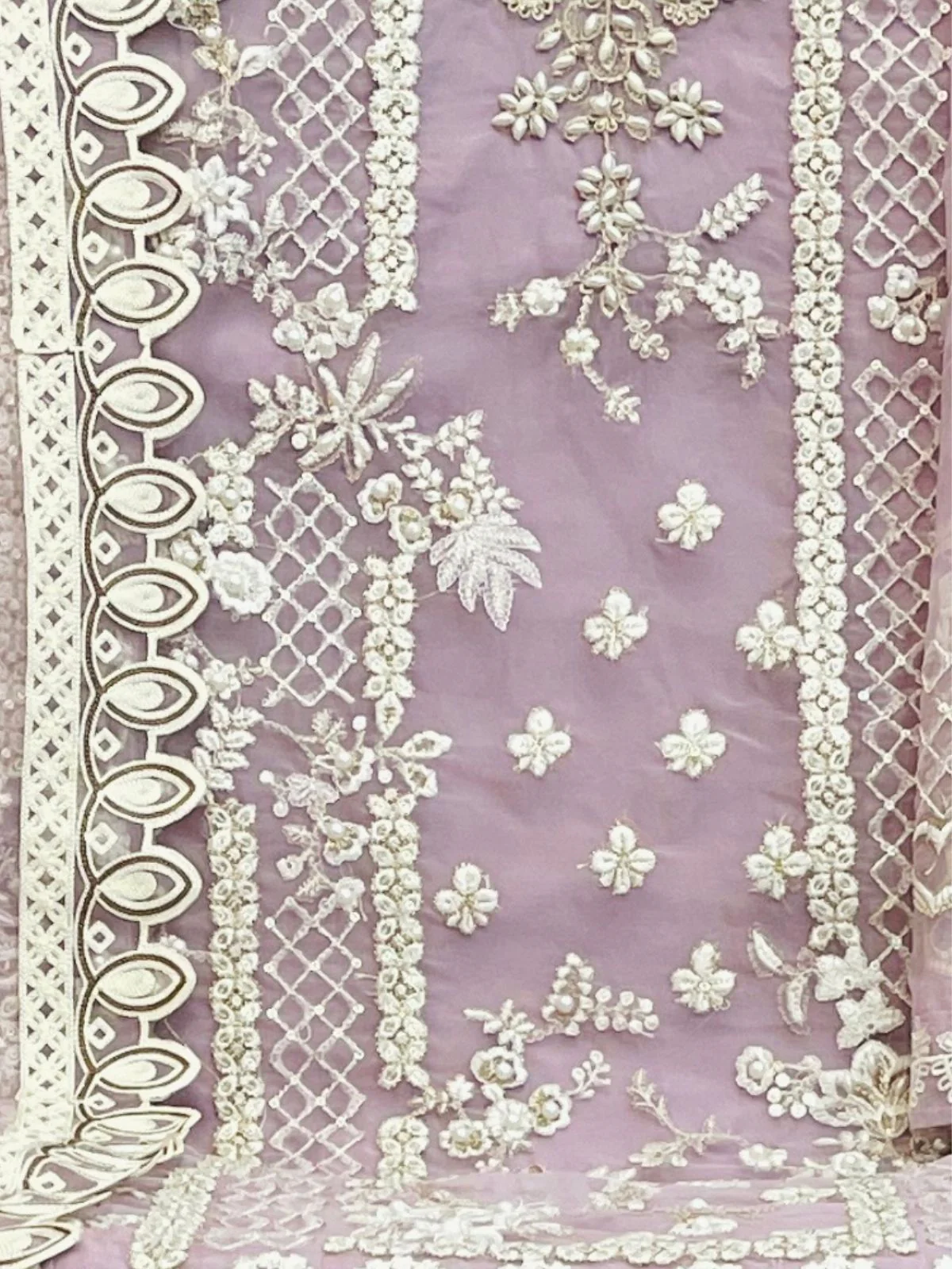 Odette Lavender Organza Embroidered Semi-Stitched Kurta Set For Women - Image 3