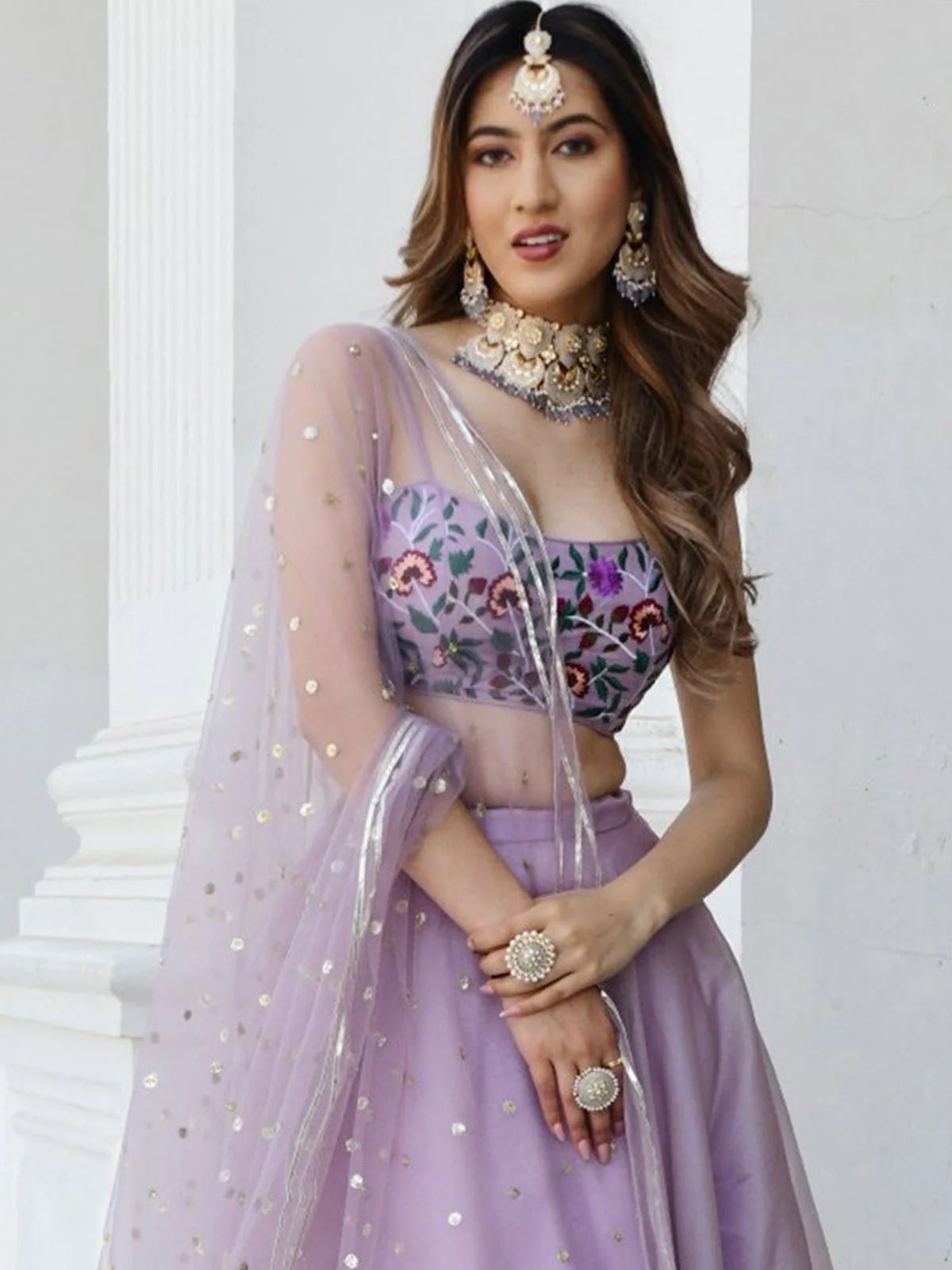 Odette Lavender Organza Net Solid Semi Stitched Lehenga With Unstitched Blouse For Women - Image 3