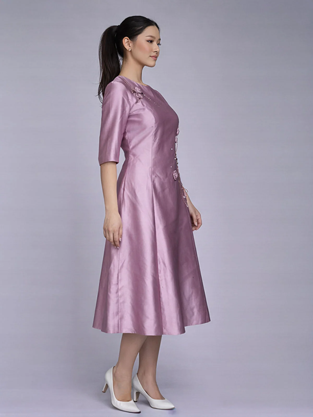 Odette Lavender Satin Embellished Dresses For Women - Image 2