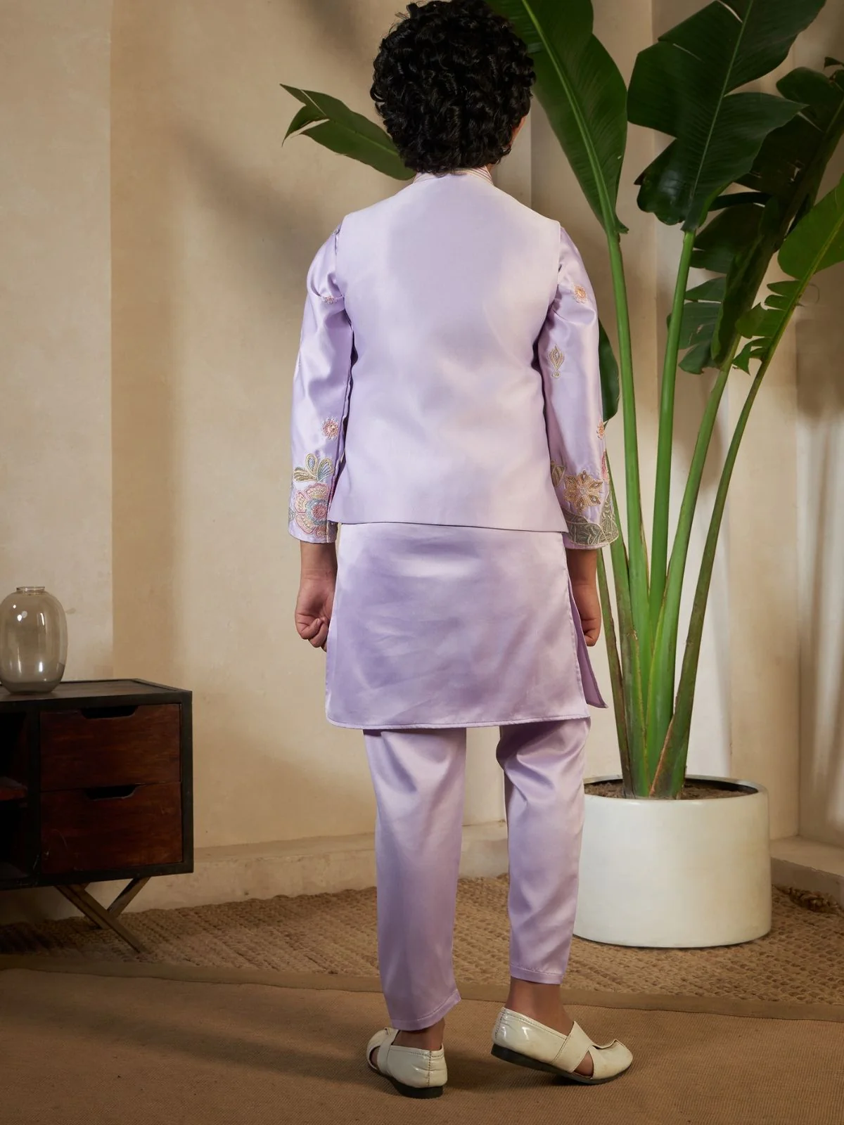 Odette Lavender Satin Embellished Stitched Kurta Set For Kids - Image 5