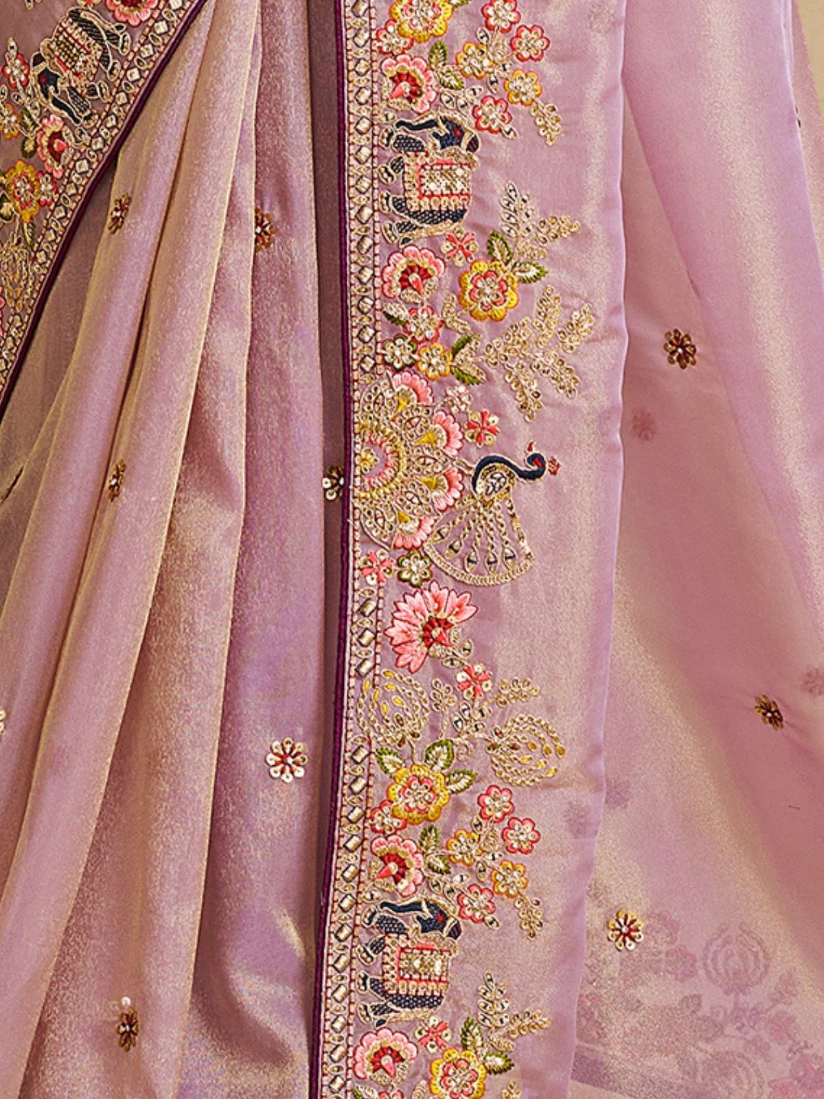 Odette Lavender Satin Embroidered Saree For Women - Image 4