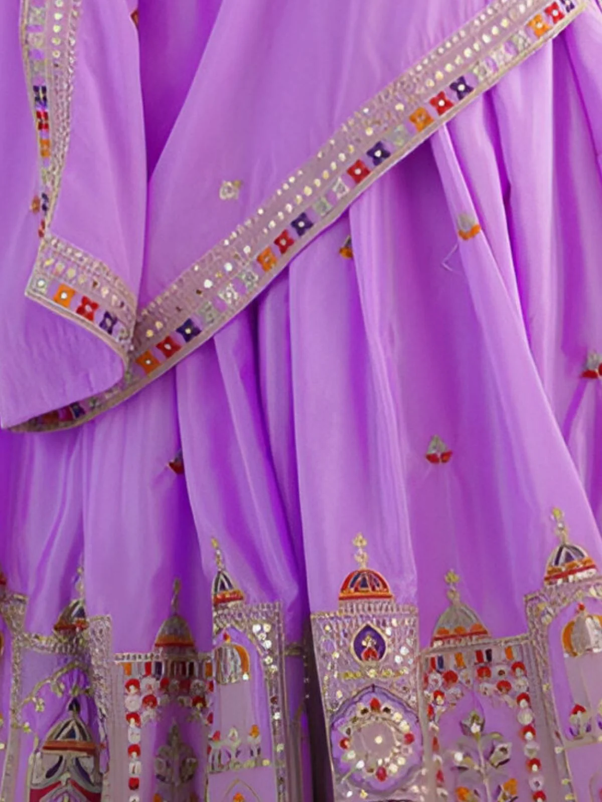 Odette Lavender Silk Blend Embroidered Semi-Stitched lehenga For Women - Image 6