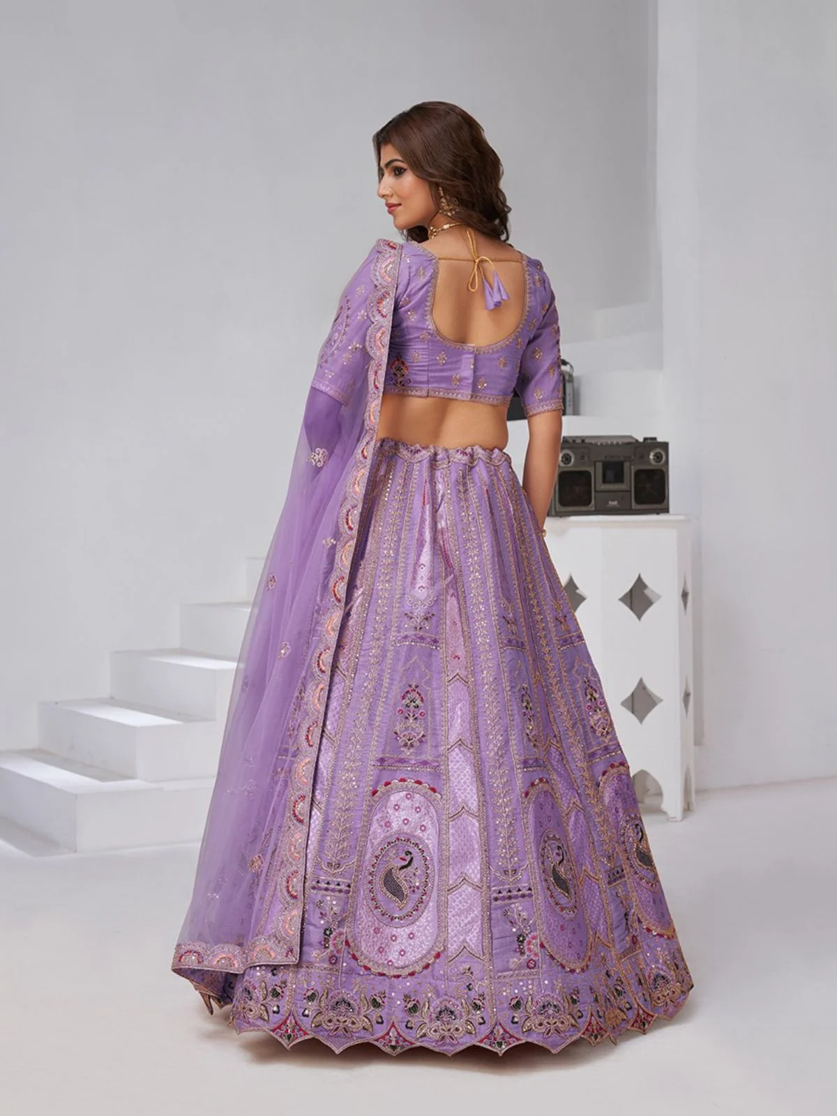 Odette Lavender Silk Blend Embroidered Semi-Stitched Lehenga For Women - Image 2