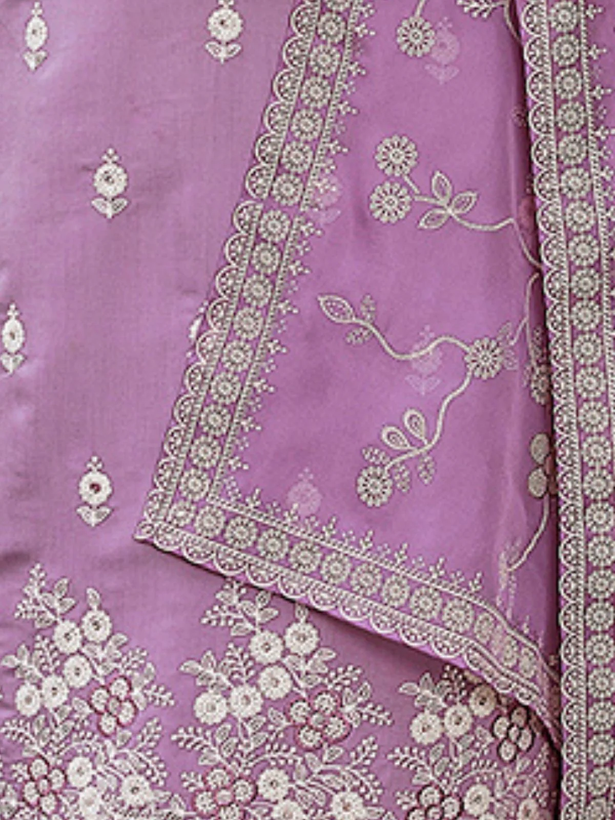 Odette Lavender  Silk Blend Embroidered Stiched Kurta Set For Women - Image 5