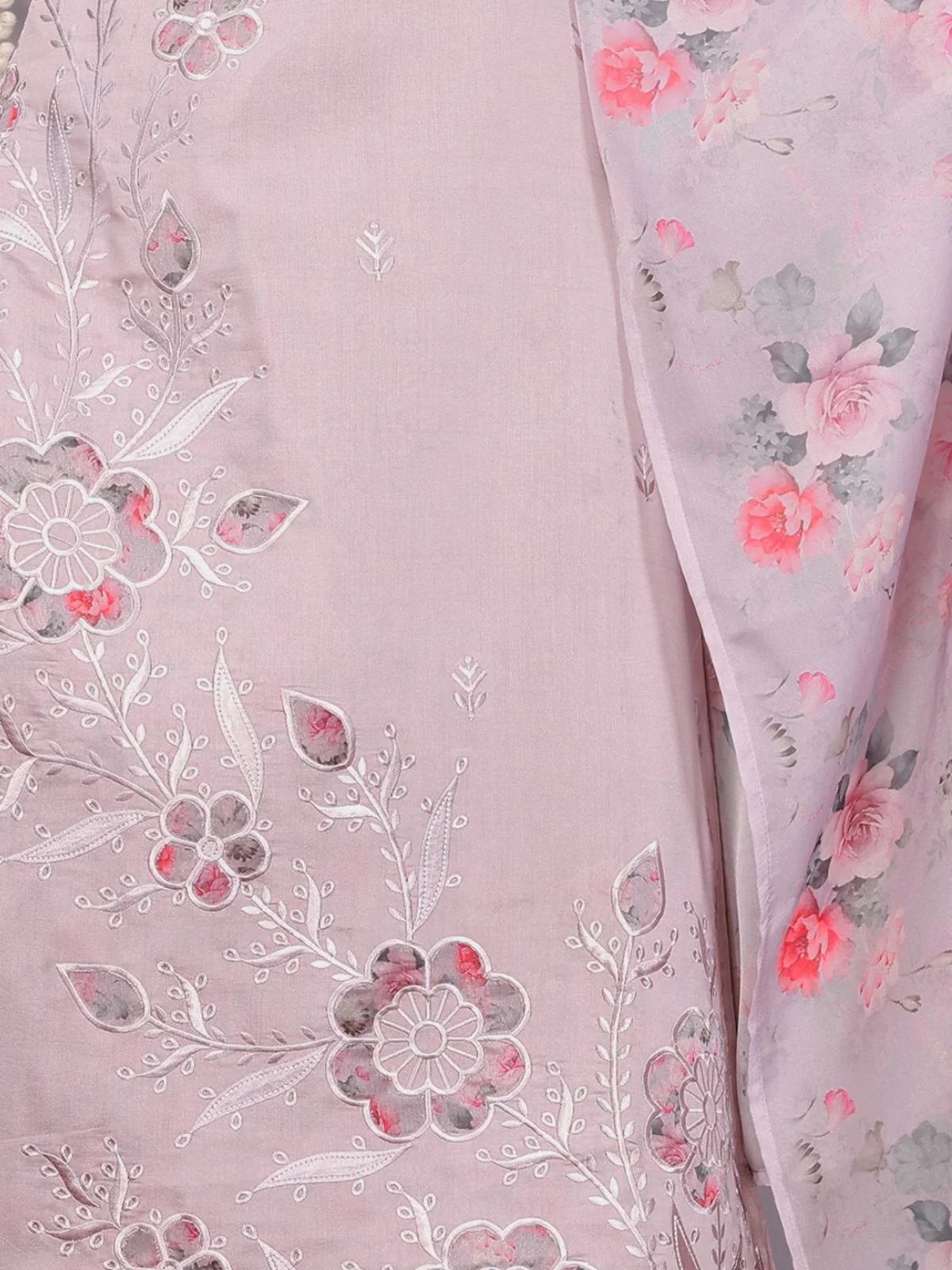 Odette Lavender Silk Blend Embroidered Stiched Kurta Set For Women - Image 5