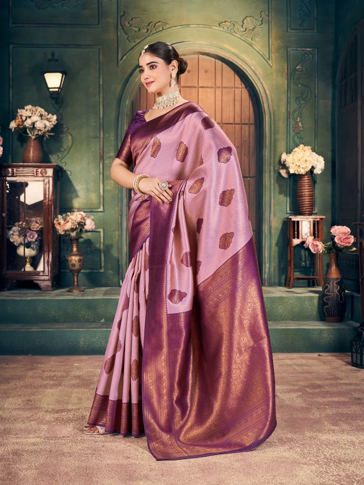 Odette Lavender Silk Blend Woven Saree For Women - Image 2