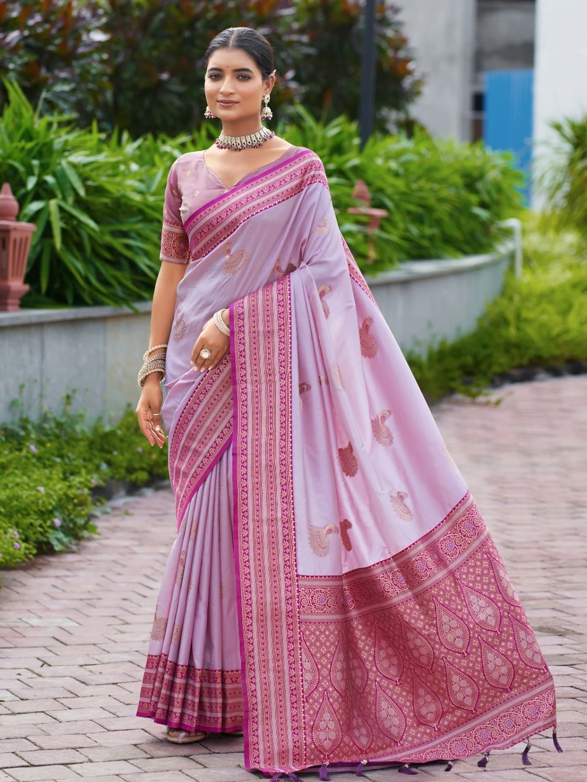 Odette Lavender Silk Zari Woven Saree For Women