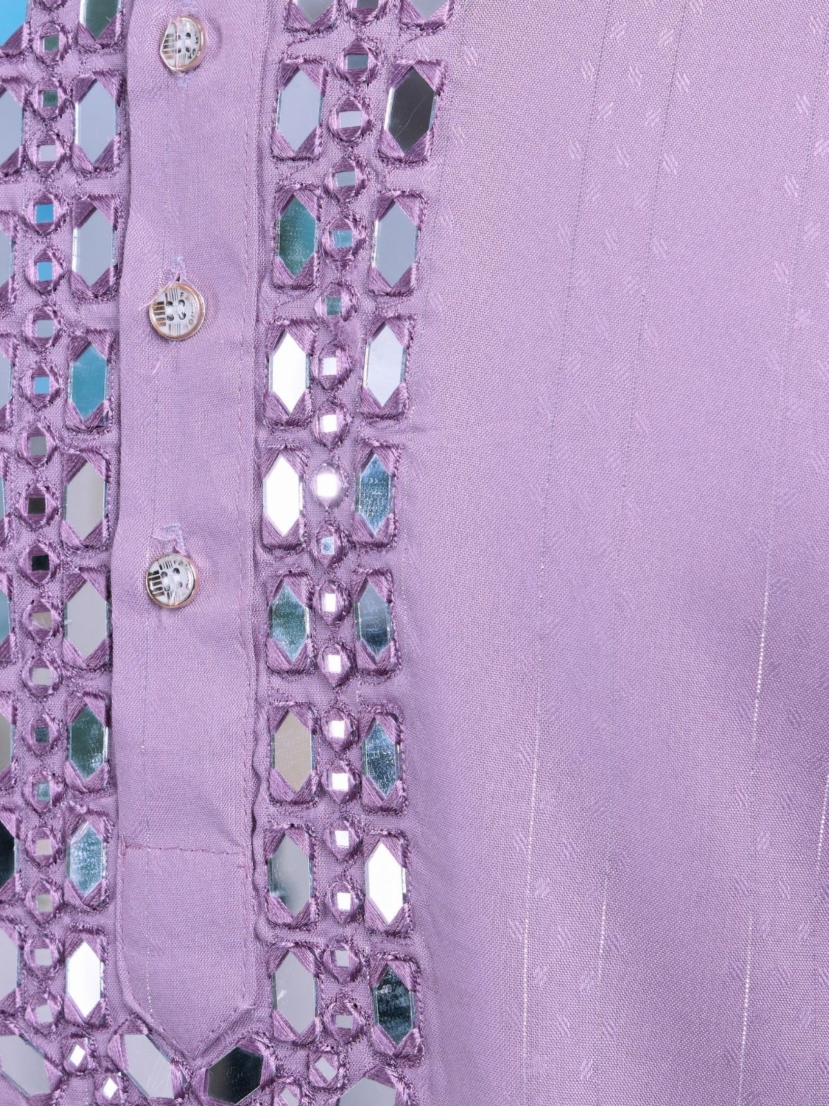 Odette Lavender Viscose Rayon Embellished Stitched Kurta For Men - Image 7