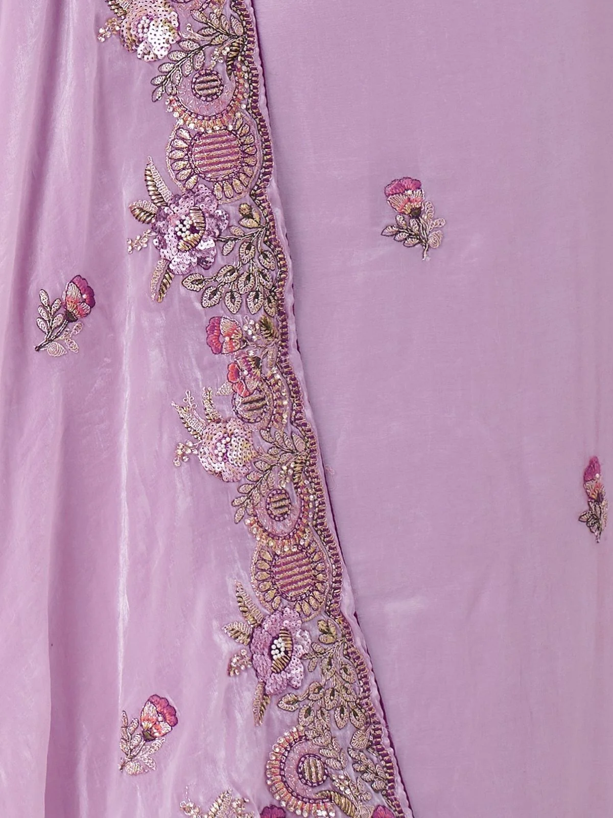 Odette Lavender Viscose Silk Embroidered Saree For Women - Image 6