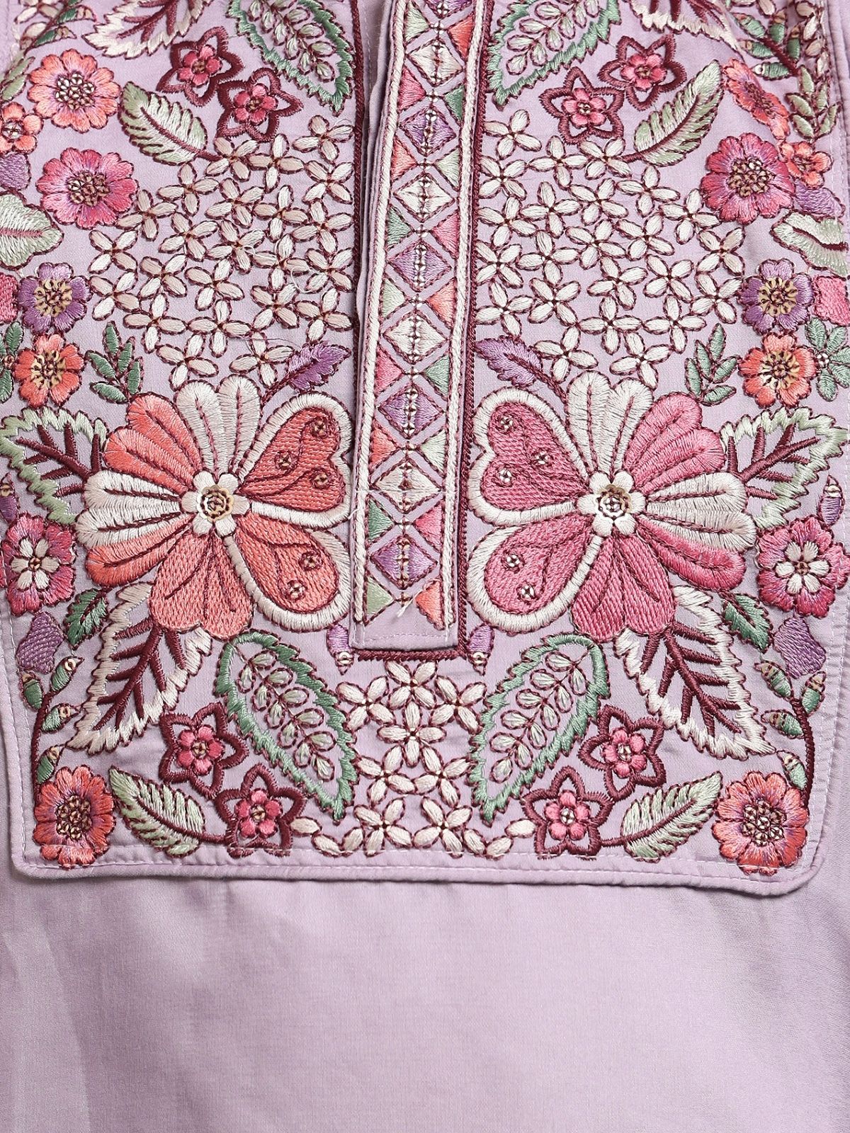 Odette Lavender Viscose Silk Embroidered Stitched Kurta Set For Kids - Image 6