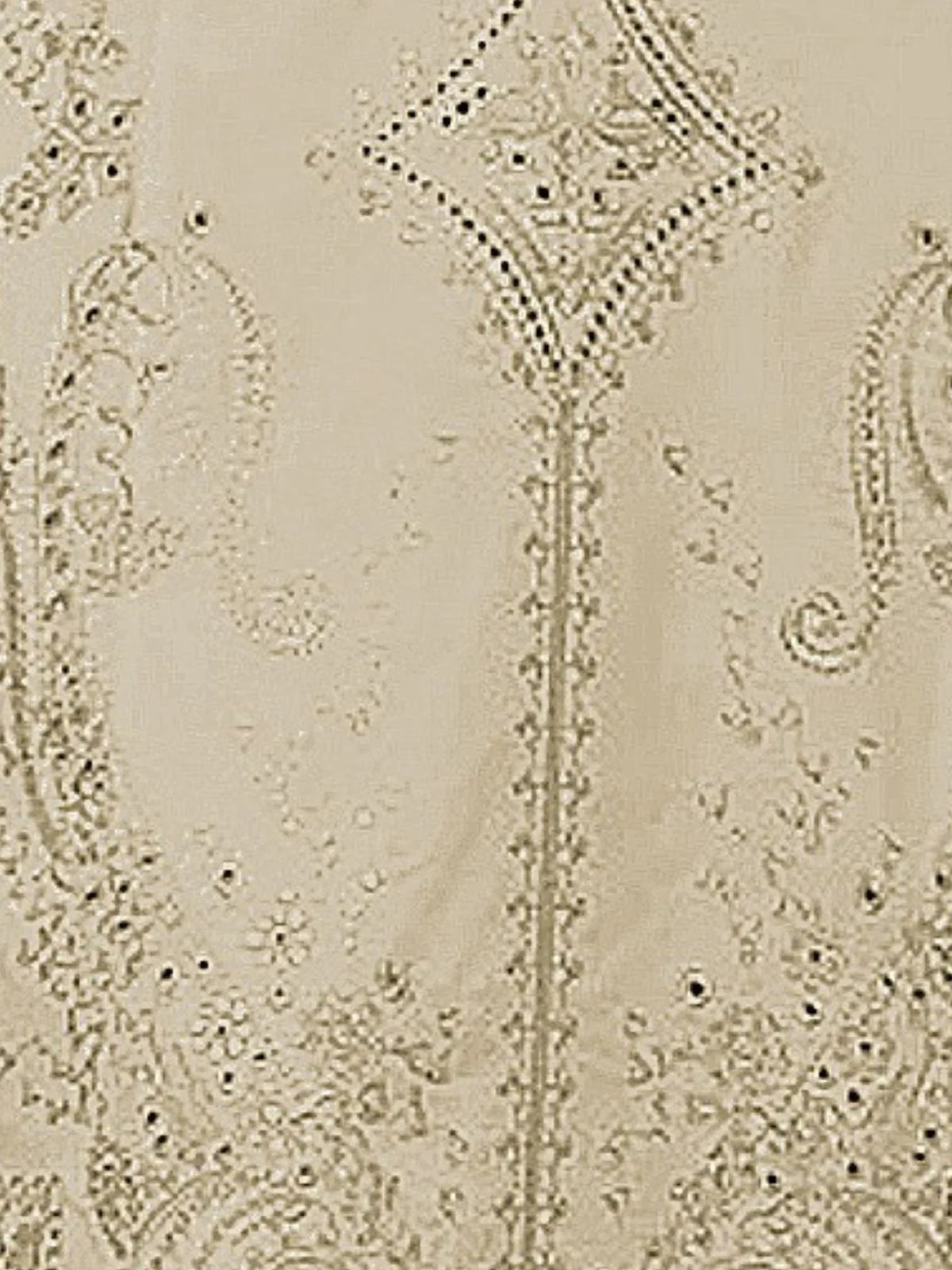 Odette Light Beige Cotton Blend Embroidered Semi Stitched Kurta Set For Women - Image 3